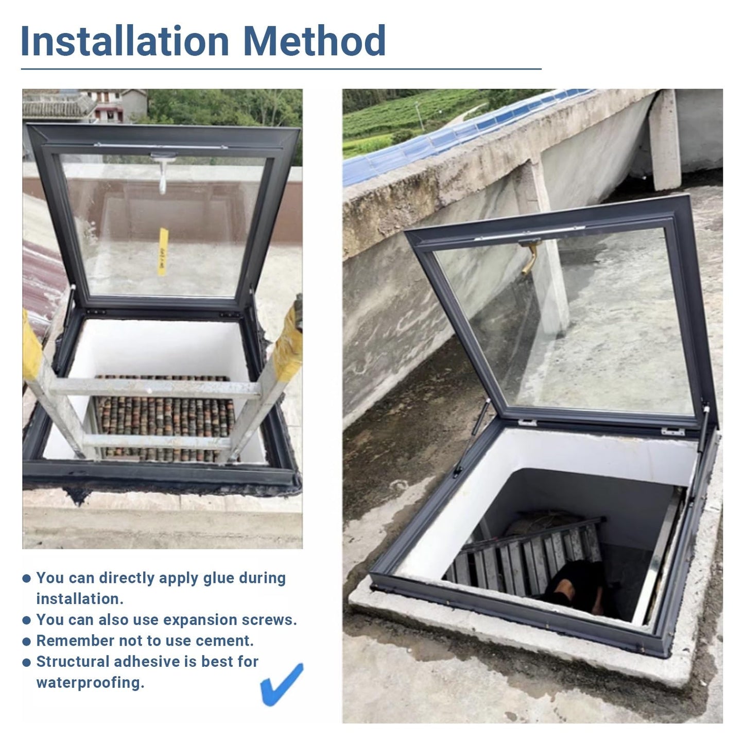 UFAGFDA Skylight Sloped/Flat Roof Window,Sloped Flat Roof Skylight Cover Attic Sun Room Underground Lighting Well Window,Roof Skylight,Egress Roof Window,for Attic,Basement,Sun Room