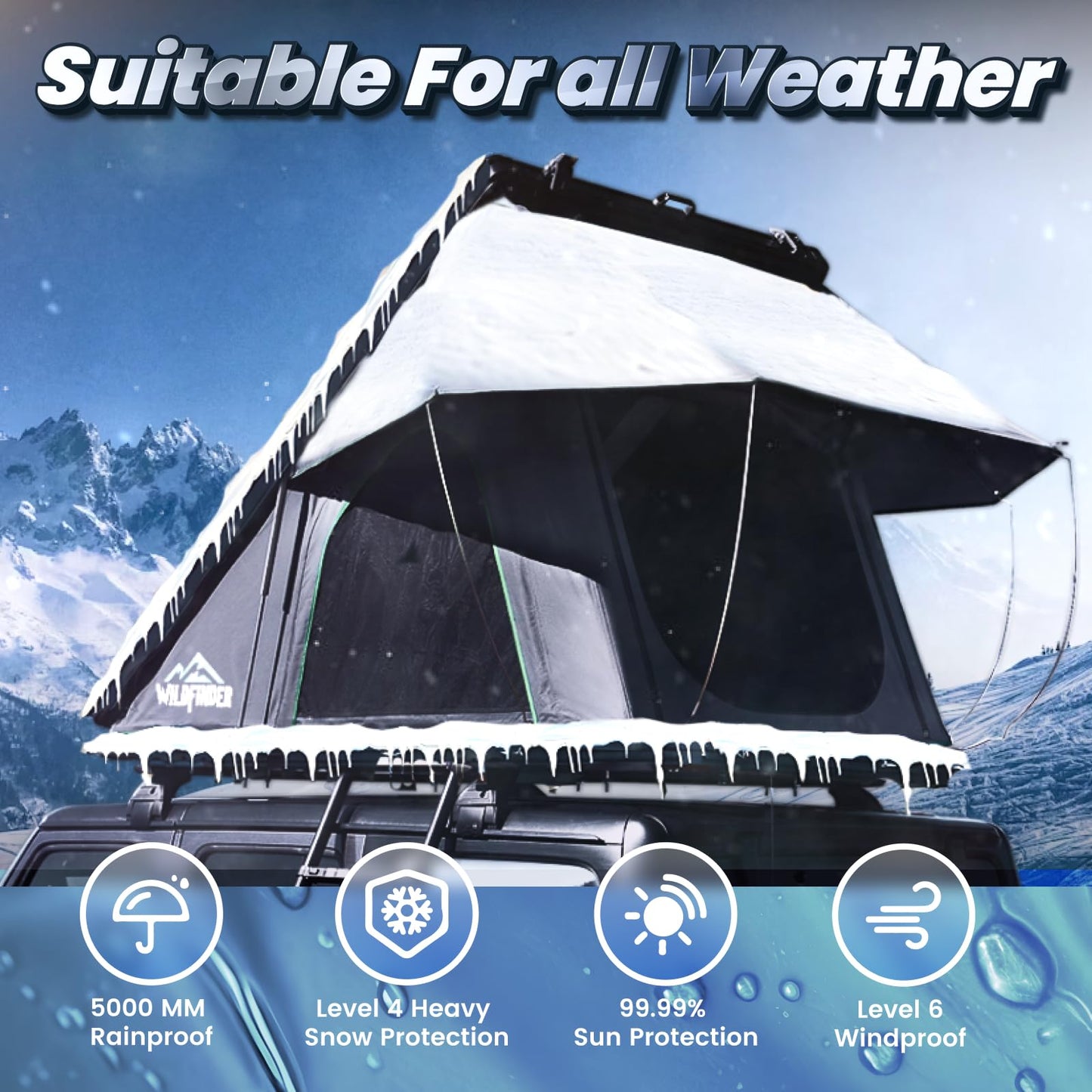 WildFinder Rooftop Tent Hard Shell Roof Top Tent Hardshell Suitable for Jeep SUV Truck Van,Camping Car Roof for 2-3 Person