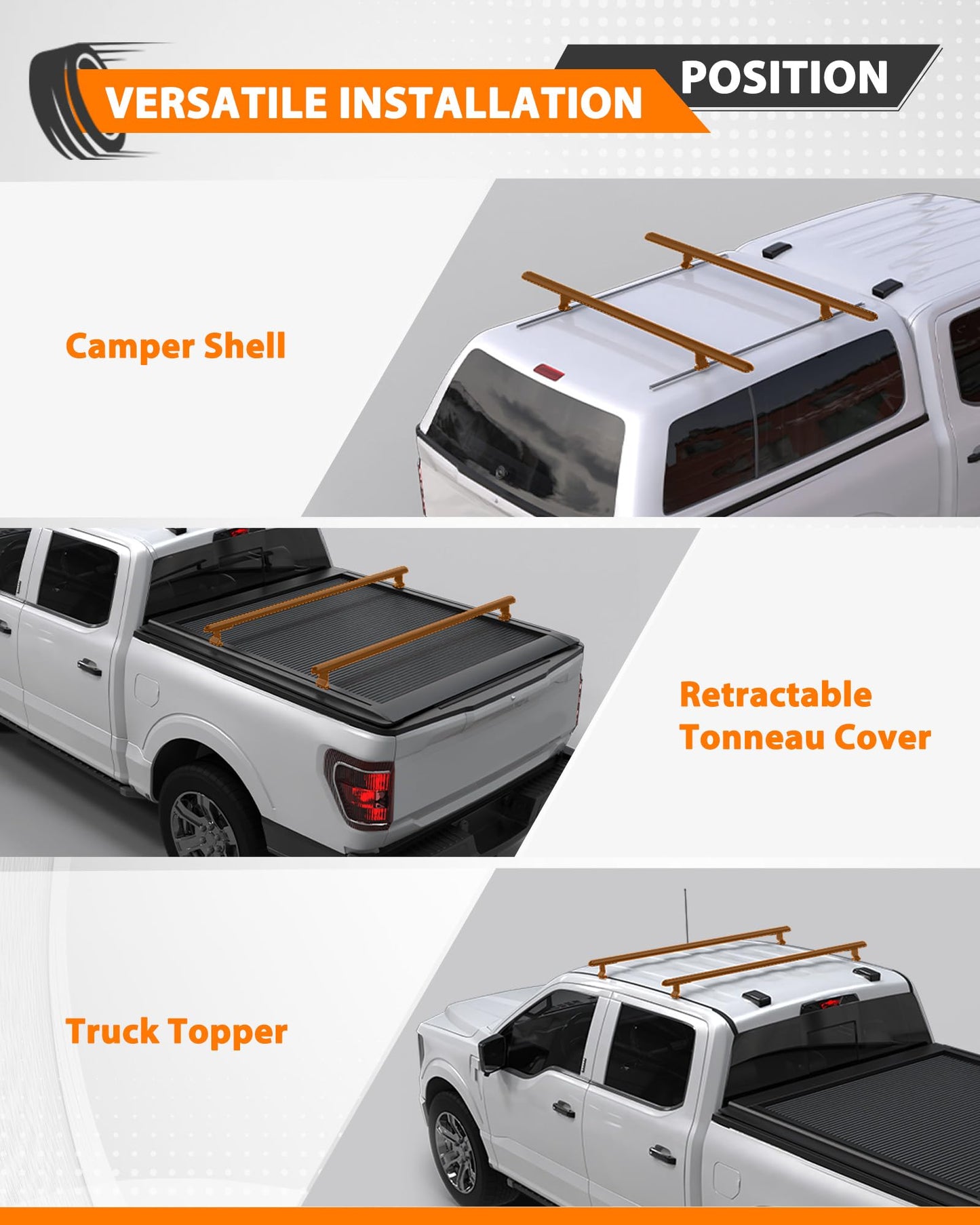 MELIPRON 50" Truck Cap & Topper Ladder Roof Rack Adjustable Van Rack for Kayak Canoe Lumber Pipe(Max Load 500lbs)