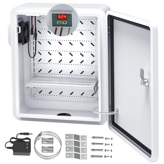 Akwscyby Outdoor Electrical Box with Thermostat and Fan, Precise Temperature Control 0.1°F, IP65 Water Resistant Rating, Galvanized Steel, Aluminum Rear Beam(19.7" x 17.7" x 7.9")