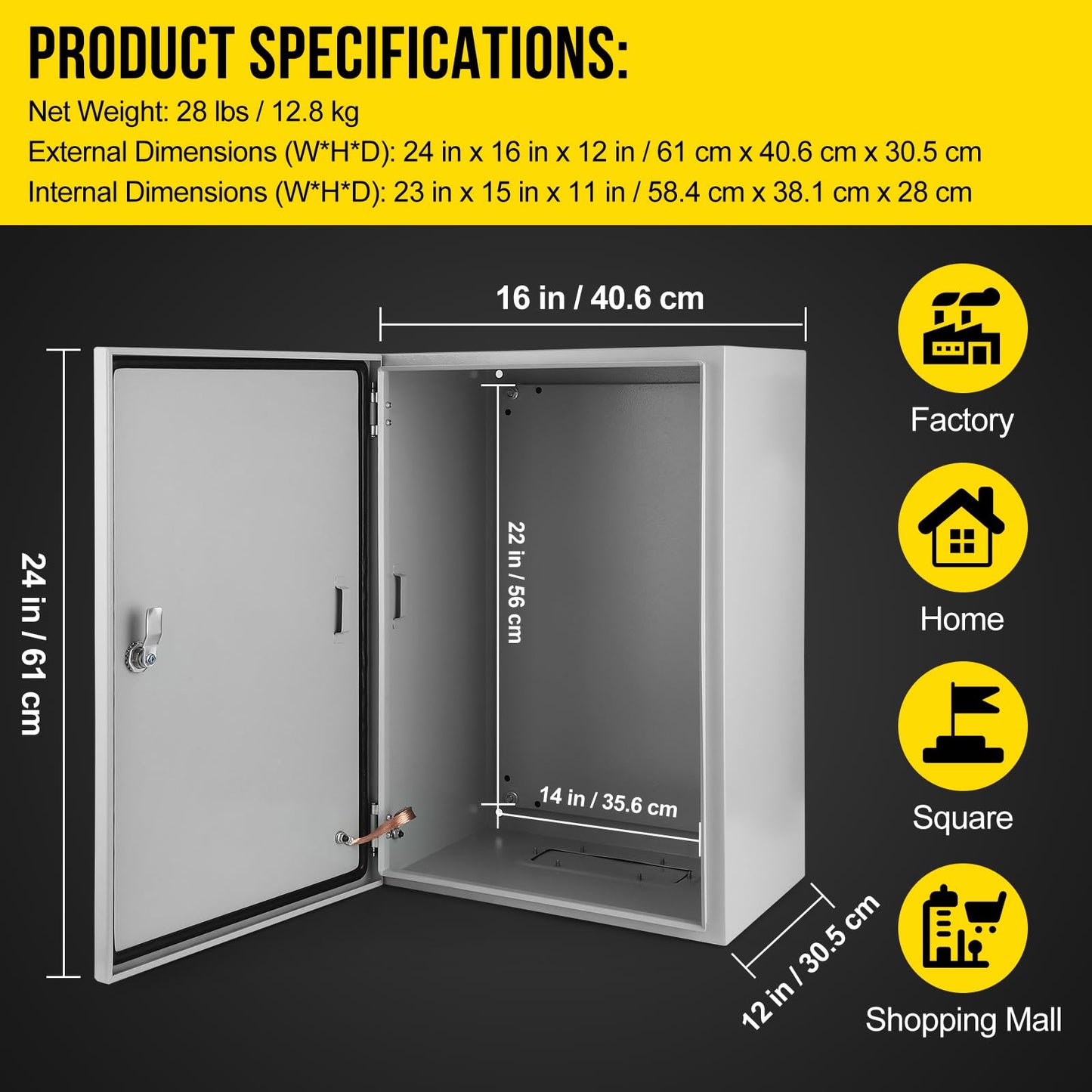 GarveeTech Outdoor Electrical Box, 24x16x12 NEMA 4X Steel Electrical Box, IP66 Waterproof & Dustproof, Outdoor/Indoor Electrical Junction Box, with Mounting Plate and Wall Bracket