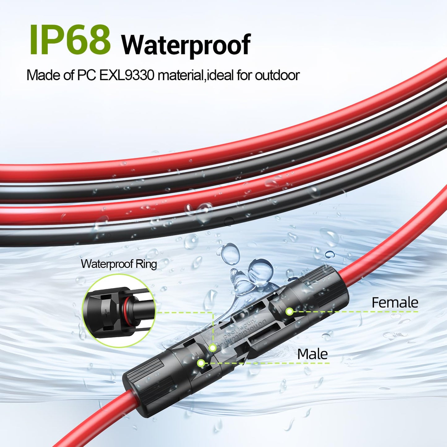 Aimou 100FT 10AWG Solar Extension Cable, 10 Gauge Solar Panel Wire with Waterpproof Female and Male Connectors for Outdoor RV, Off-Grid Photovoltaic Systems(Black+Red)