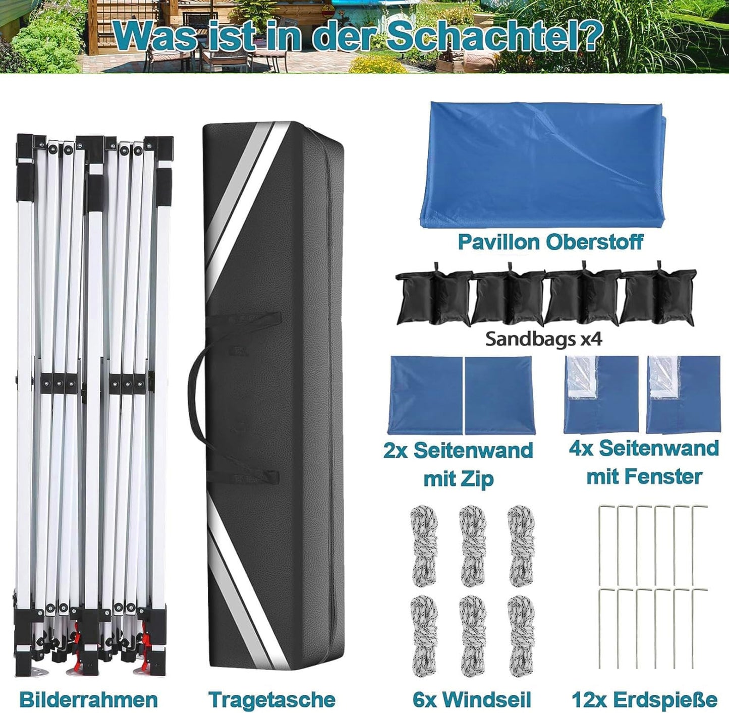 COBIZI Canopy 10x20 Pop Up Canopy Tent with 6 Sidewalls, Waterproof Commercial Canopy Ez Outdoor Instant Gazebo Easy to Set up Event Shelter, Garden Tents for Parties with Sandbags, Blue