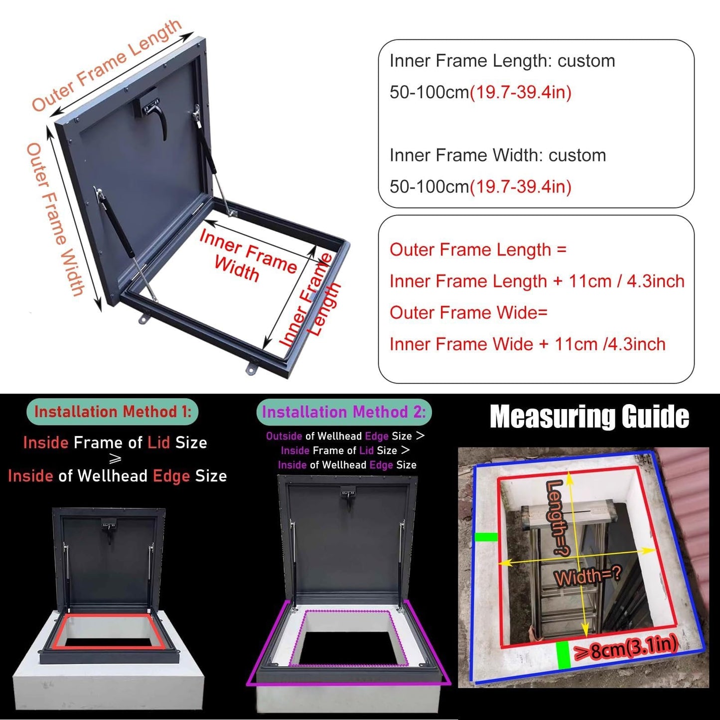 Skylight Roof Window, 32x35in / 81.3x88.9cm Galvanized Steel Plate, Customizable Size, Emergency Escape for Industrial Factories and Shopping Malls