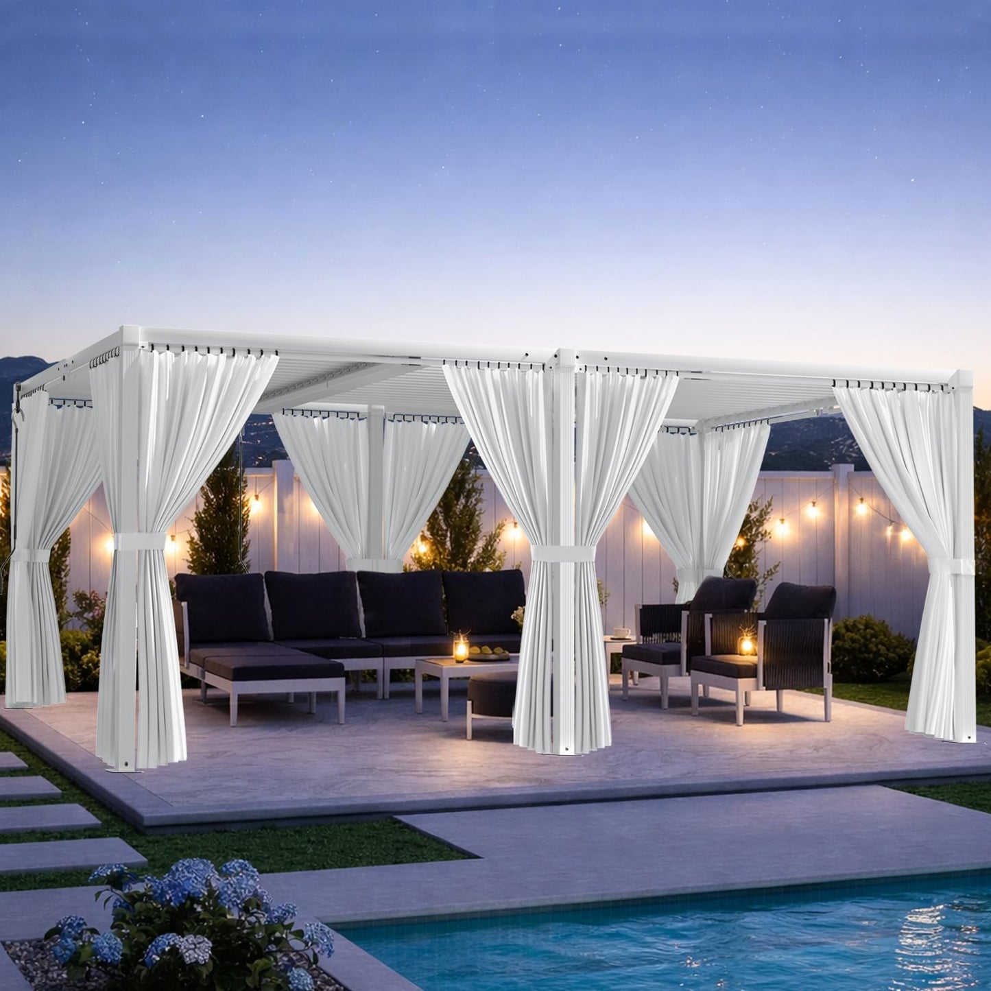 SAILARY Louvered Pergola 12' x 20' with Waterproof Curtains, Large Outdoor Aluminum Pergola with Reinforced Steel Roof, Heavy-Duty Hardtop Gazebo, Privacy Shaded Shelter, White