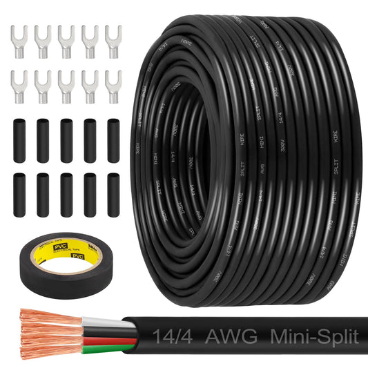 MOOKEERF 14/4 AWG Mini-Split Cable - 200FT 14 AWG 4 Conductor Control Cable 300V Stranded Oxygen-Free Pure Copper Wire for Mini Split Air Conditioner,Heat Pump,HVAC Systems and Speaker Systems