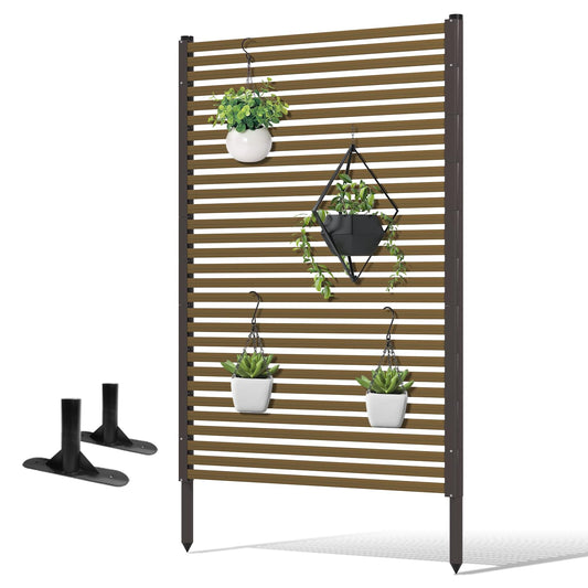 Metal Privacy Screen Outdoor Freestanding Privacy Wall Panels and 3.6ft W × 6ft H Decorative Patio Dividers,with Stable Base Feet for Stability,Crafted from Steel,Ideal for Patio,Garden Backyard