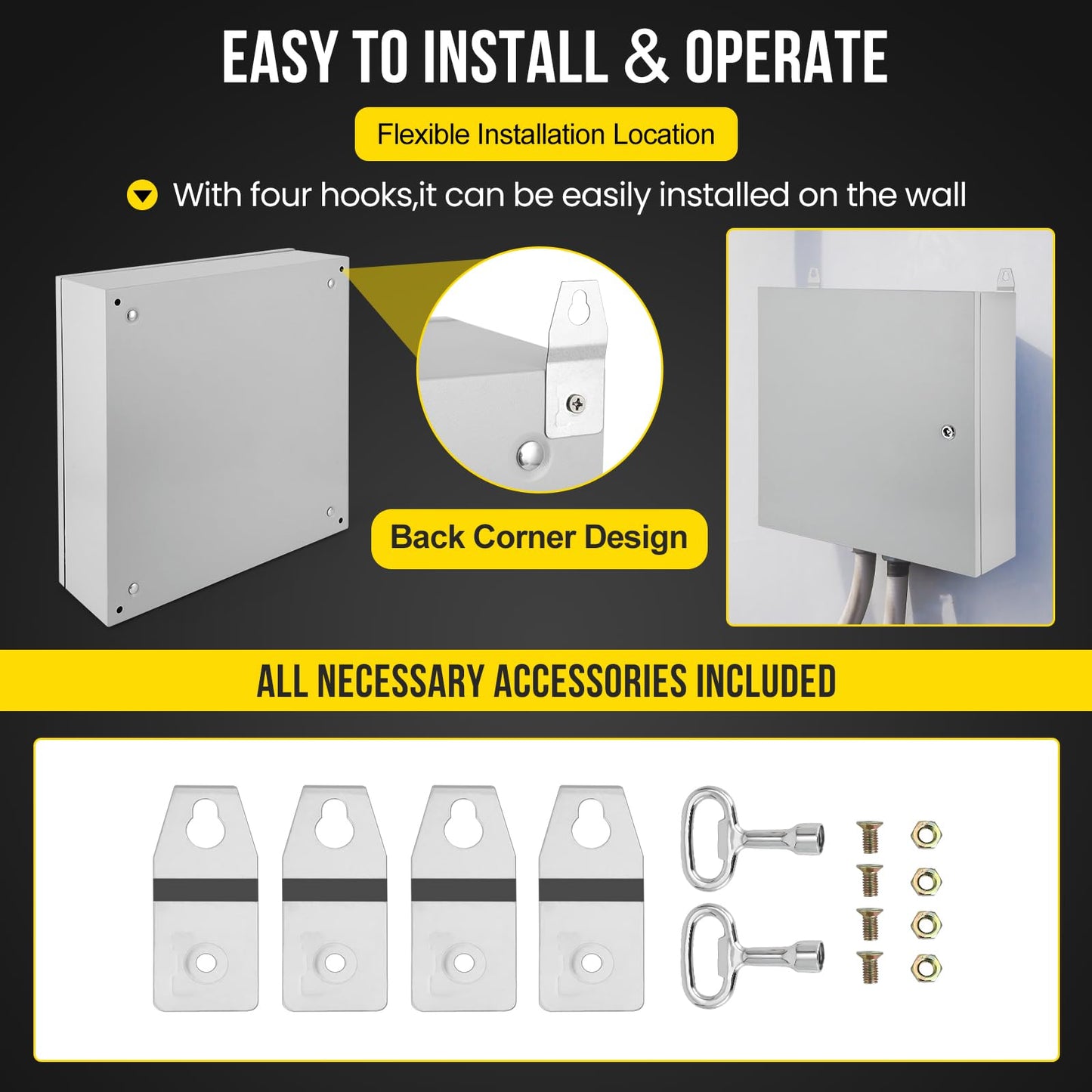 Electrical Box, 24x24x8 NEMA 4X Steel Electrical Box, IP66 Waterproof & Dustproof, Outdoor/Indoor Electrical Junction Box, Lockable Junction Box