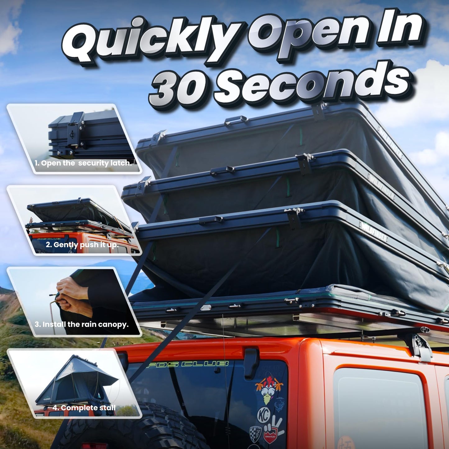 WildFinder Rooftop Tent Hard Shell Roof Top Tent Hardshell Suitable for Jeep SUV Truck Van,Camping Car Roof for 2-3 Person