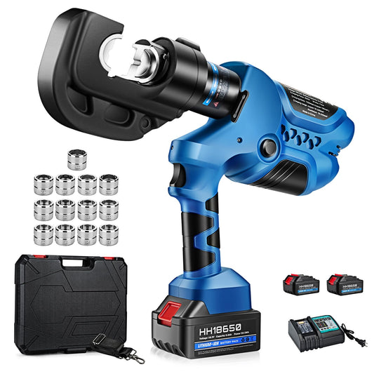 CENTALL Electric Hydraulic Cable Lug Crimper Pliers Rechargeable Crimping Tool 12Ton Electrical Terminal Cable Wire Fiber Crimper Kit with 13 Dies 2 Pcs 5.0Ah Lithium Battery XT-400