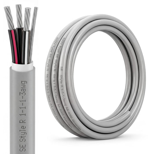 FairySandy 50Ft 1-1-1-3 SER Aluminum Service Entrance Cable - UL Listed 600V 100 Amp - XHHW-2 Insulation Gray PVC Jacket - Above Ground Service Entrance Wire for Main Panel to Sub Panel Feeder