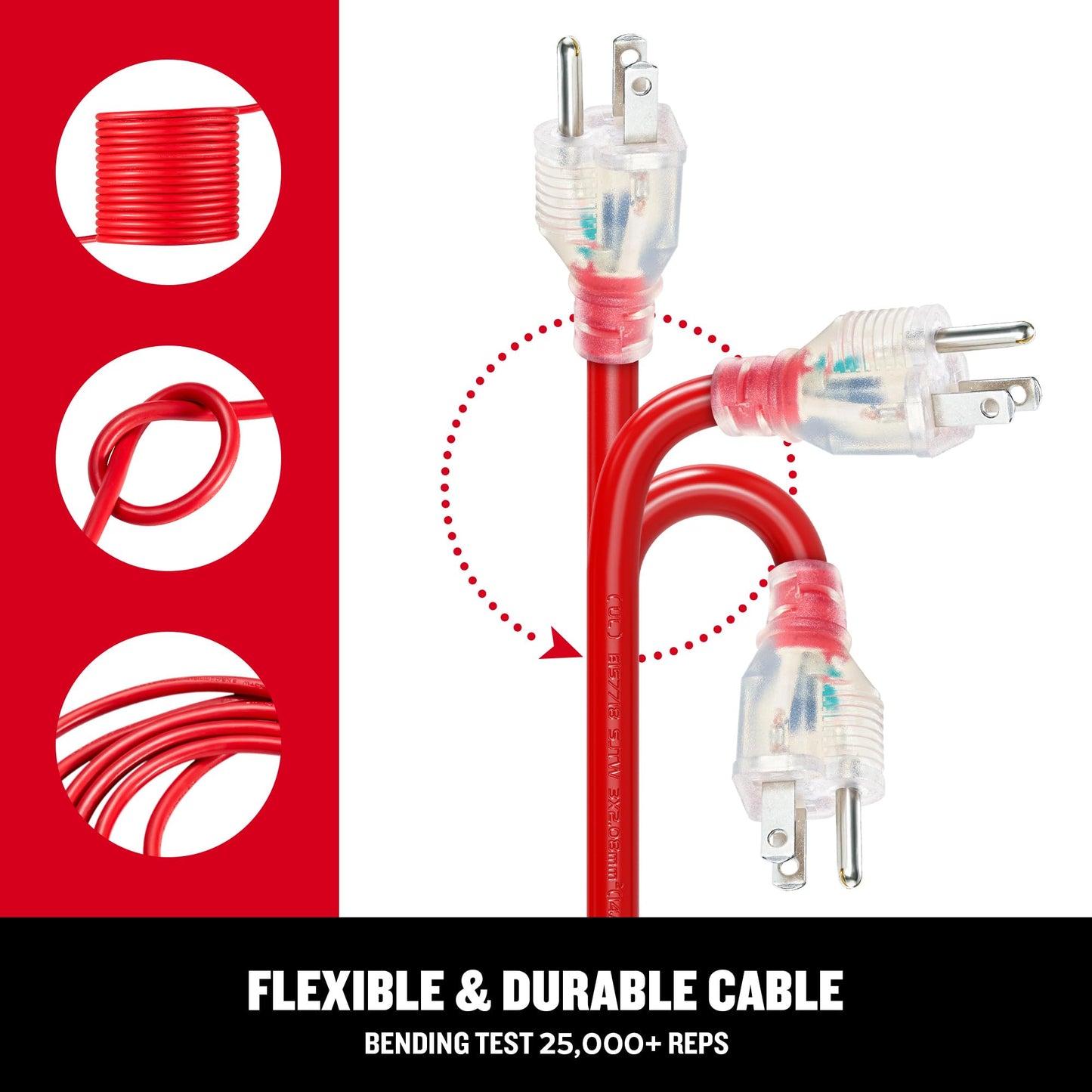 CRAFTSMAN 100 Ft. Heavy-Duty Industrial Extension Cord, 10/3 SJTW Indoor/Outdoor Waterproof Power Cable with Lighted 3-Prong Plug, Storage Strap & Flexible Jacket, 15A/1875W/125V