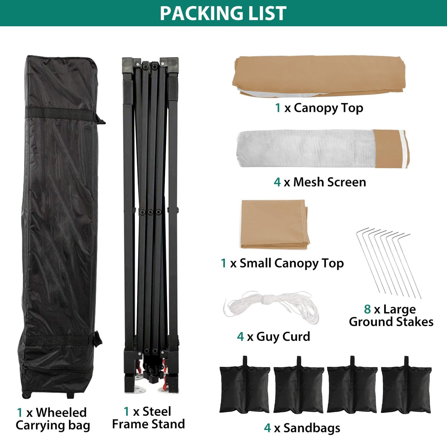GarveeTech Pop Up Gazebo 12x12 ft Canopy Tent with Mosquito Netting, Outdoor Patio Gazebo with 3 Adjustable Heights, Tent Shelter Quick Setup Backyard Tent for Party,Wedding (Khaki)