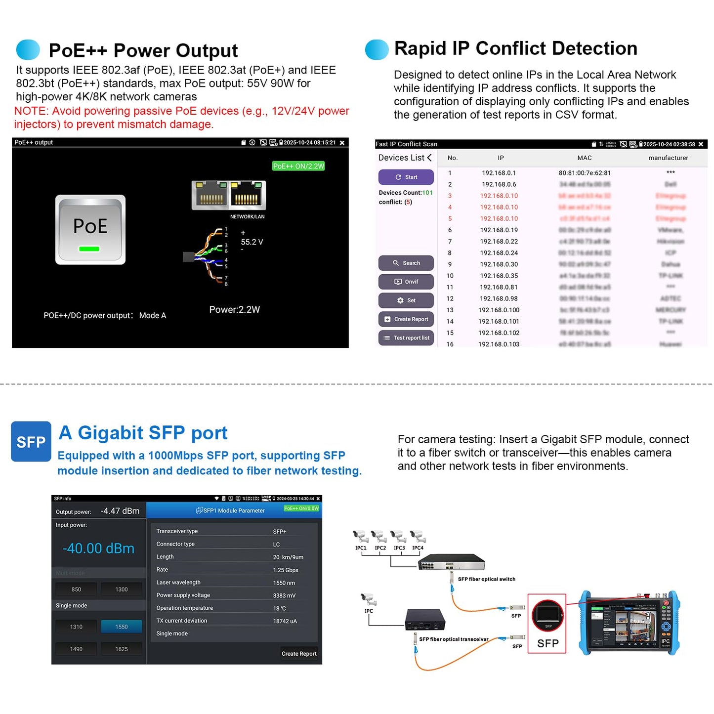 Upgraded 8K IP Camera Tester, WANLUTECH CCTV Tester 7 inch Touchscreen 8MP TVI CVI AHD SDI CVBS Test SFP 90W PoE Power RJ45 Cable Test PoE Network Tools RS485 WiFi HDMI I/O VGA in (IPC-9800ADHS Pro)