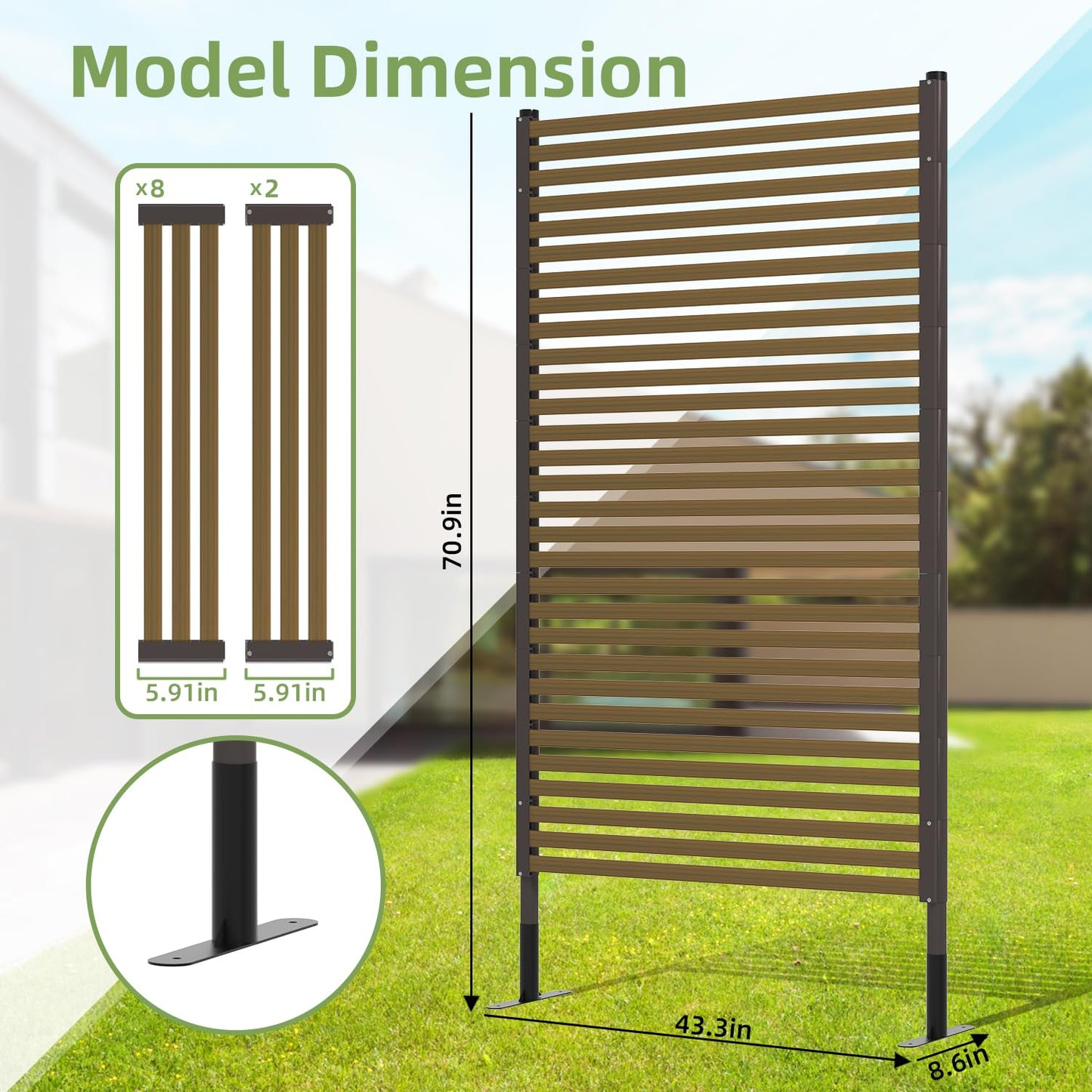 Metal Privacy Screen Outdoor Freestanding Privacy Wall Panels and 3.6ft W × 6ft H Decorative Patio Dividers,with Stable Base Feet for Stability,Crafted from Steel,Ideal for Patio,Garden Backyard