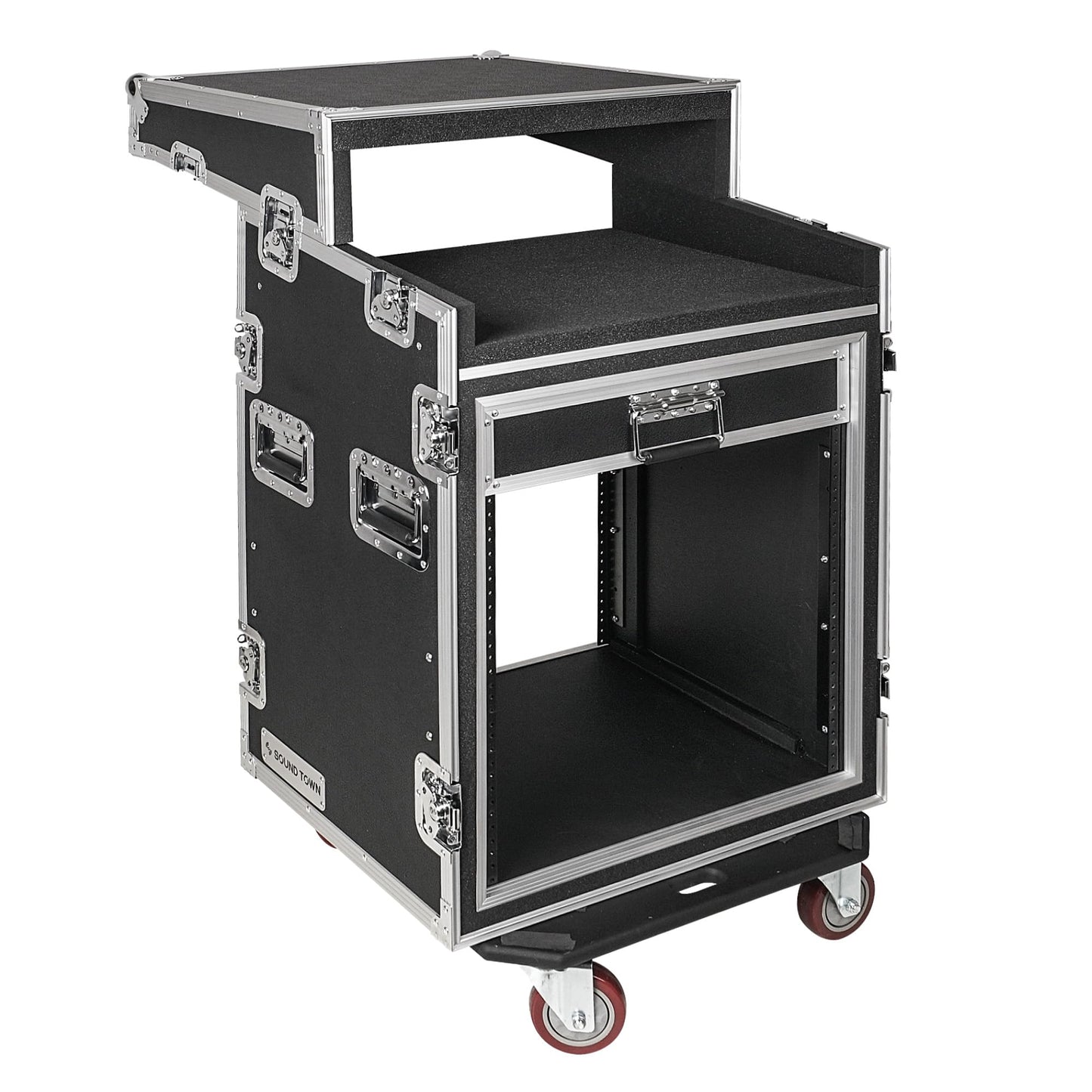 Sound Town Shock Mount 12U ATA Rack Case with 20” Rackable Depth, 11U Slant Mixer Top and Casters, 12-Space Size - Pro Tour Grade (STMR-SP12UW)