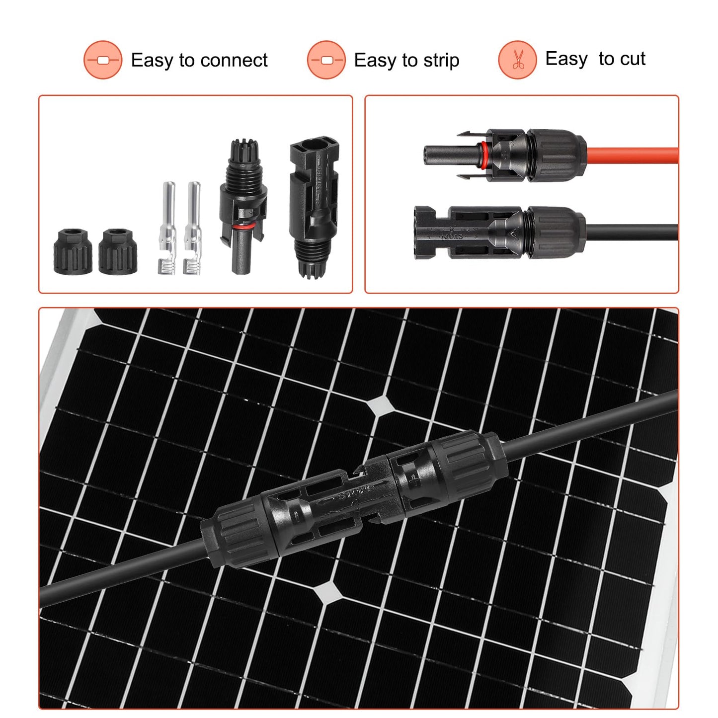 MECCANIXITY Solar Panel Wire 328ft 10AWG 6mm2 Solar Cable Extension Tinned Copper Wire Black for RV Boat Marine Solar Panel
