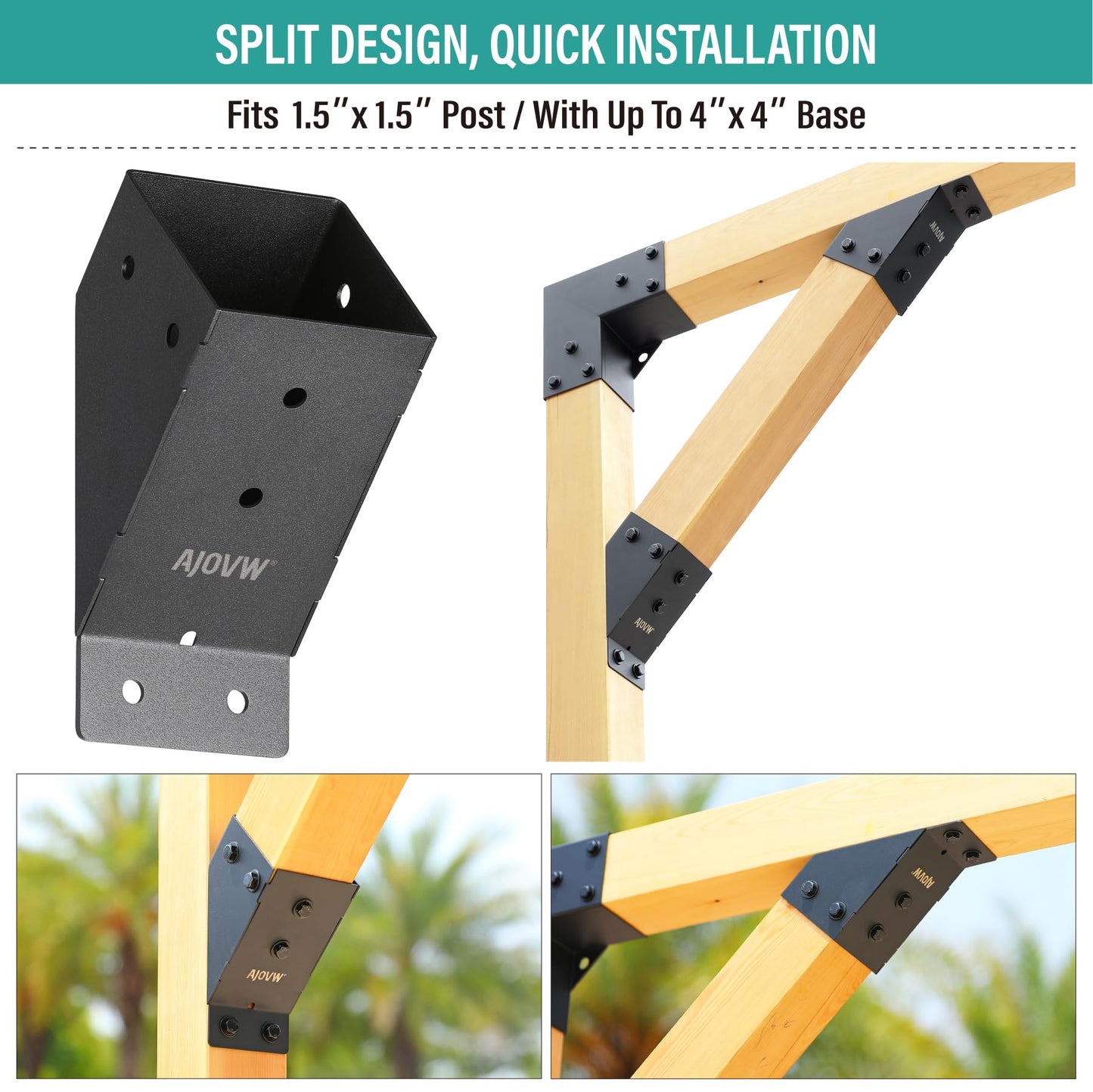 AJOVW-8-Piece 4x4 Pergola Diagonal Brace Angle Plate, Stainless Steel 45 Degree Angle Support Bracket, for Gazebos, Garages, Patios, Sheds, Gardens, and Other Applications.(Actual Size: 3.5" × 3.5" )