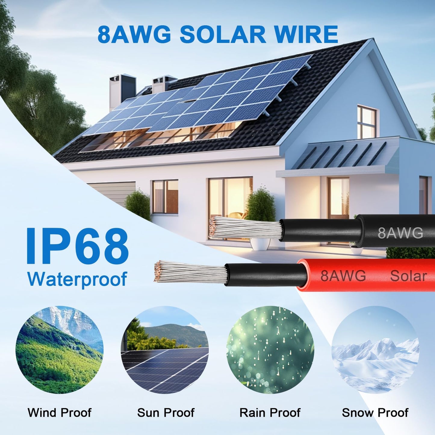 XRDS -RF 8AWG Solar Panel Wire 10mm², 2 Pack 200FT Red & Black Solar Extension Cable, PV Wire with Tinned Copper, Sunlight & UV Resistant, for Solar Panel, RV, Inverter, Battery, Off-Grid Systems