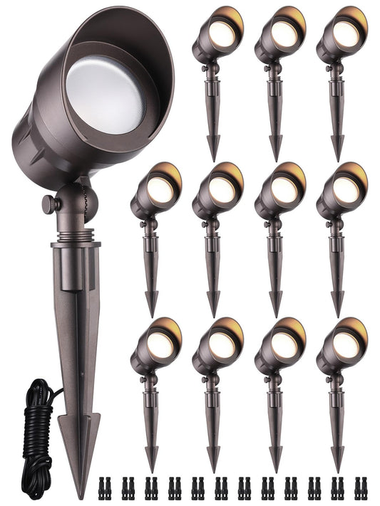 LEONLITE 12-Pack Low Voltage LED Landscape Spotlight, 5W 12V Pathway Lights Outdoor, CRI90, Aluminum Spot Lights for Garden, ETL Listed, IP65 Waterproof, 3000K Warm White, Oil Rubbed Bronze