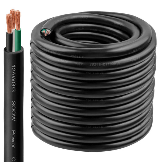 12/3 SOOW Wire 100FT, 12 AWG 600V SOOW Bulk Cable, 12 Gauge 3 Conductor Portable Power Cable, Extension Cord for Welder,Generator,Portable Light,Circuits,EV Car Charger,Motor Lead