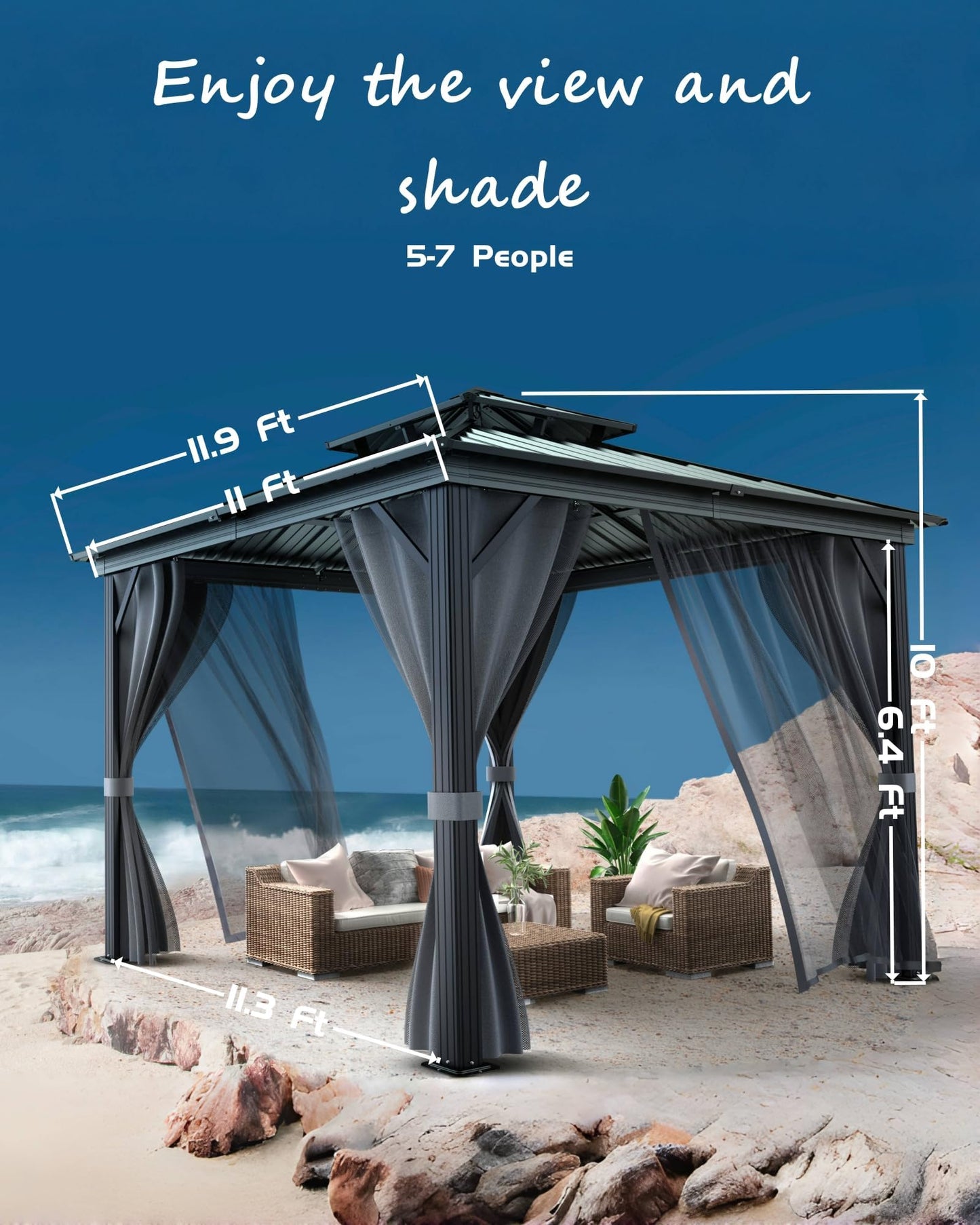 12x12 FT Hardtop Gazebo with Galvanized Steel Double Roof, Heavy-Duty Aluminum Frame Outdoor Gazebo Canopy with Mosquito Netting & Waterproof Curtains for Patio, Backyard, Deck & Lawn