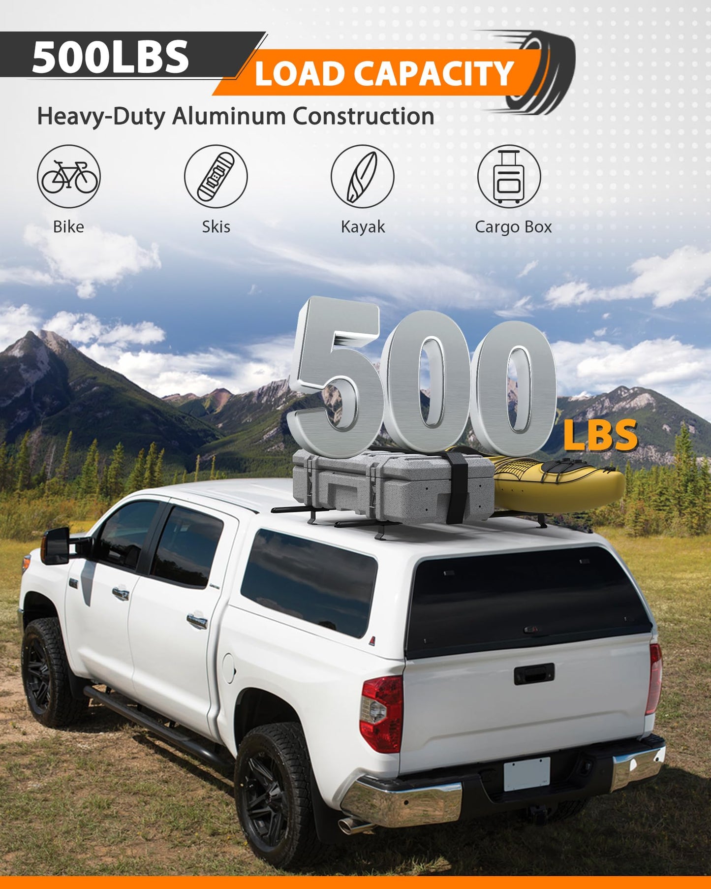 MELIPRON 50" Truck Cap & Topper Ladder Roof Rack Adjustable Van Rack for Kayak Canoe Lumber Pipe(Max Load 500lbs)
