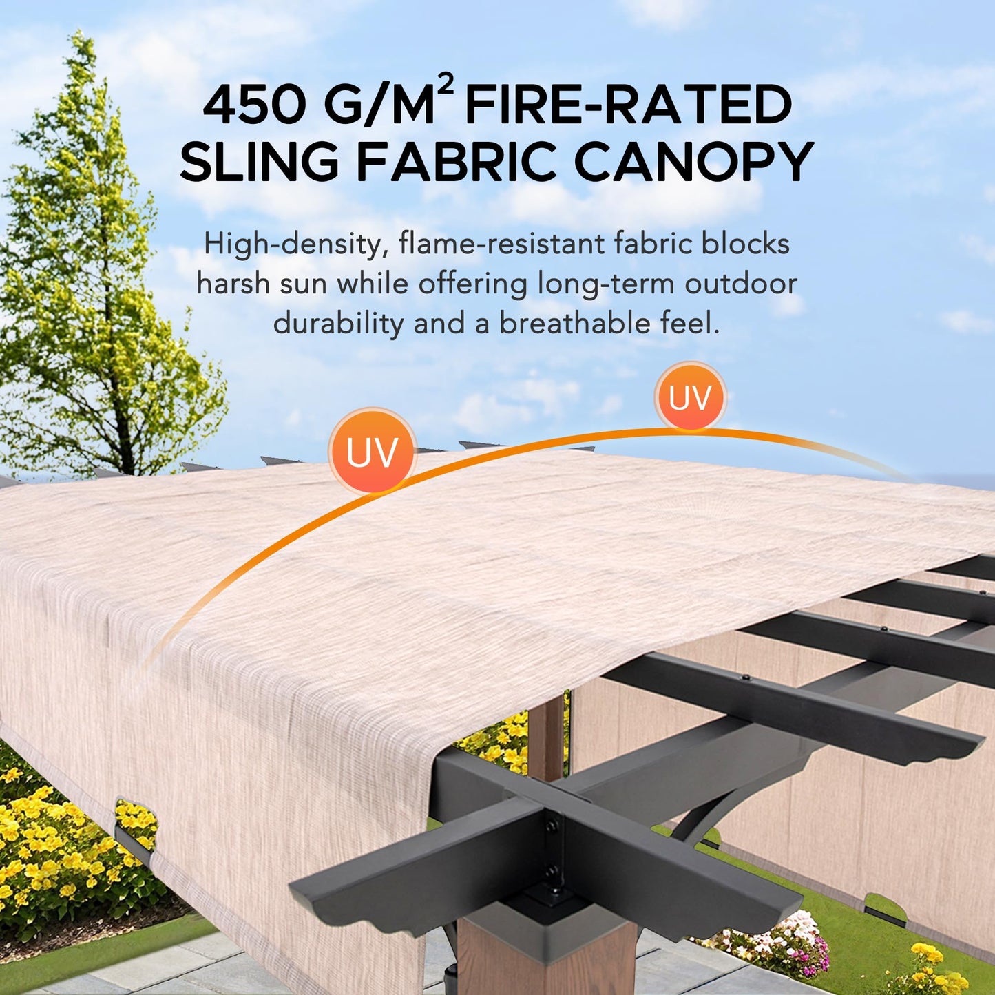 SUNJOY Outdoor Pergola 11 x 11 ft. Steel Pergolas with Sliding Canopy and Solar Lights for Patio, Backyard, Garden Activities