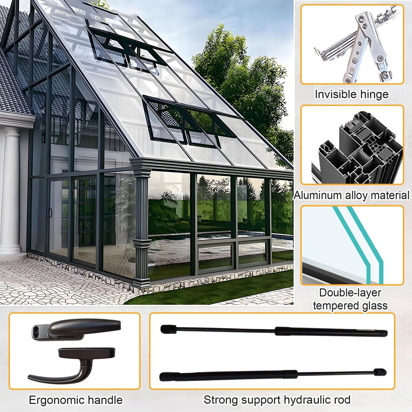 Valdoza Customizable Roof Windows Skylight, Manual Vented Skylights for House Roofs, Double-Glazed Tempered Glass and Aluminum Frame, for Attic/Sun Room