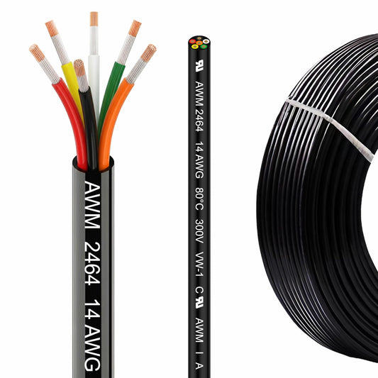 LINKSQ UL2464 50FT 14 Gauge 6 Conductor Electrical Wire, Tinned Oxygen Free Copper 6 Wires, 14/6 AWG Landscape Wire, OFC Speaker Cable, Low Voltage Wires, Automotive Battery Wire Cable
