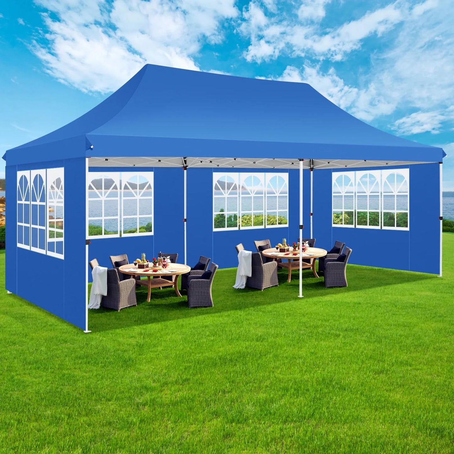 COBIZI Canopy 10x20 Pop Up Canopy Tent with 6 Sidewalls, Waterproof Commercial Canopy Ez Outdoor Instant Gazebo Easy to Set up Event Shelter, Garden Tents for Parties with Sandbags, Blue