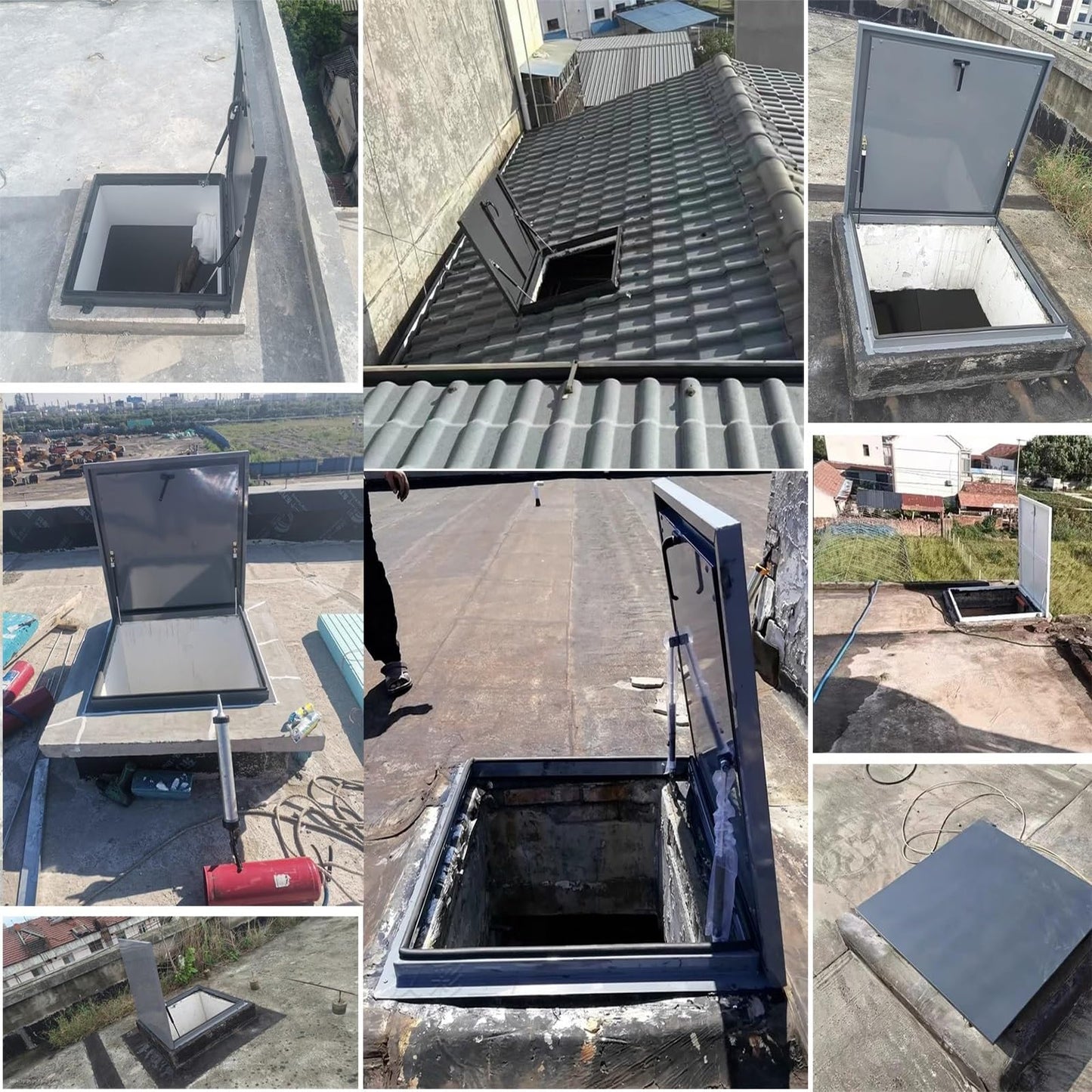 Skylight Roof Window, 32x35in / 81.3x88.9cm Galvanized Steel Plate, Customizable Size, Emergency Escape for Industrial Factories and Shopping Malls