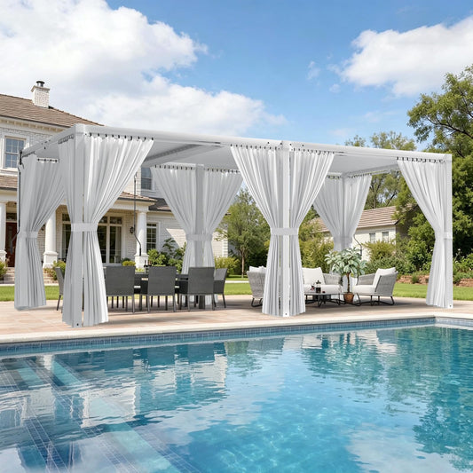 SAILARY Louvered Pergola 12' x 20' with Waterproof Curtains, Large Outdoor Aluminum Pergola with Reinforced Steel Roof, Heavy-Duty Hardtop Gazebo, Privacy Shaded Shelter, White