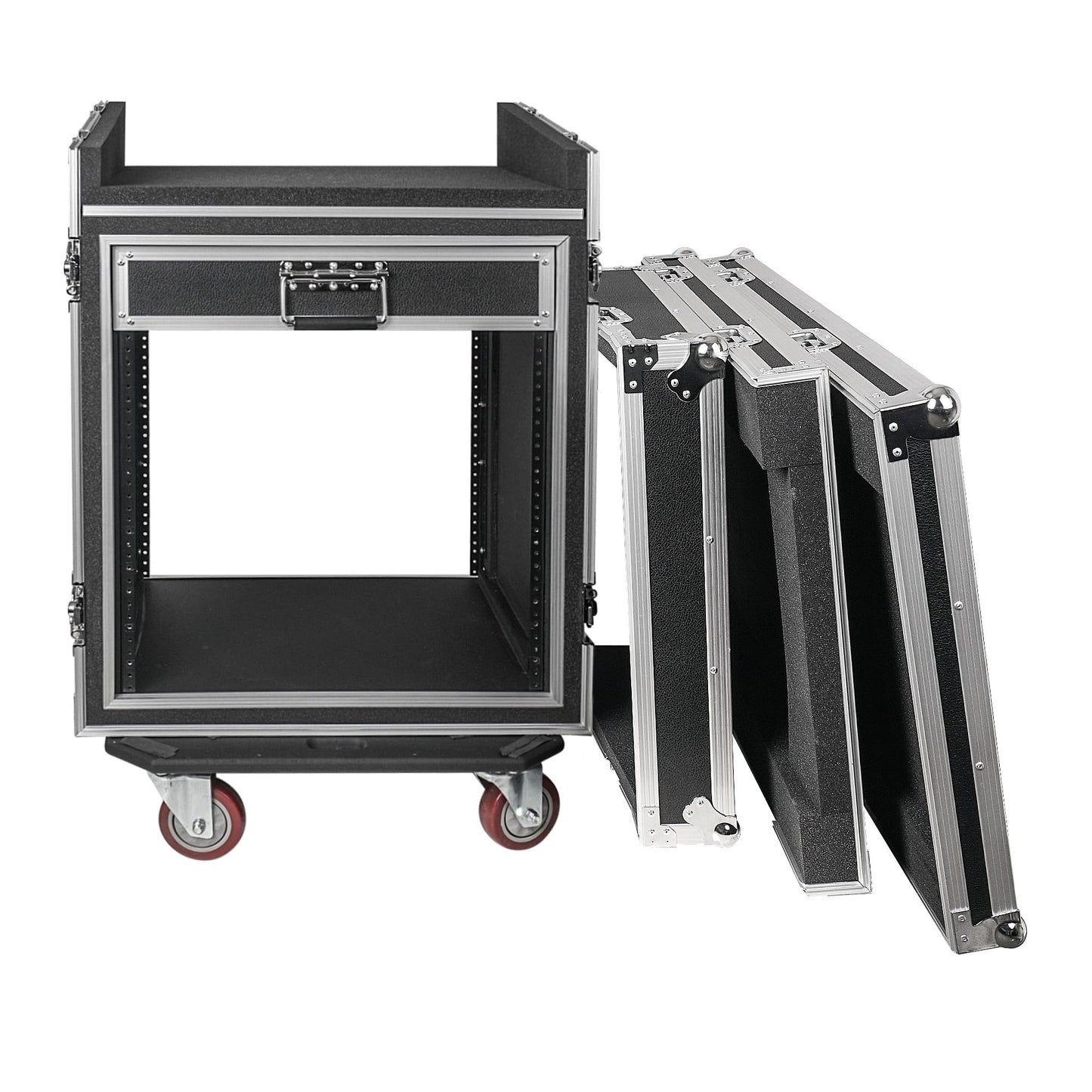 Sound Town Shock Mount 12U ATA Rack Case with 20” Rackable Depth, 11U Slant Mixer Top and Casters, 12-Space Size - Pro Tour Grade (STMR-SP12UW)