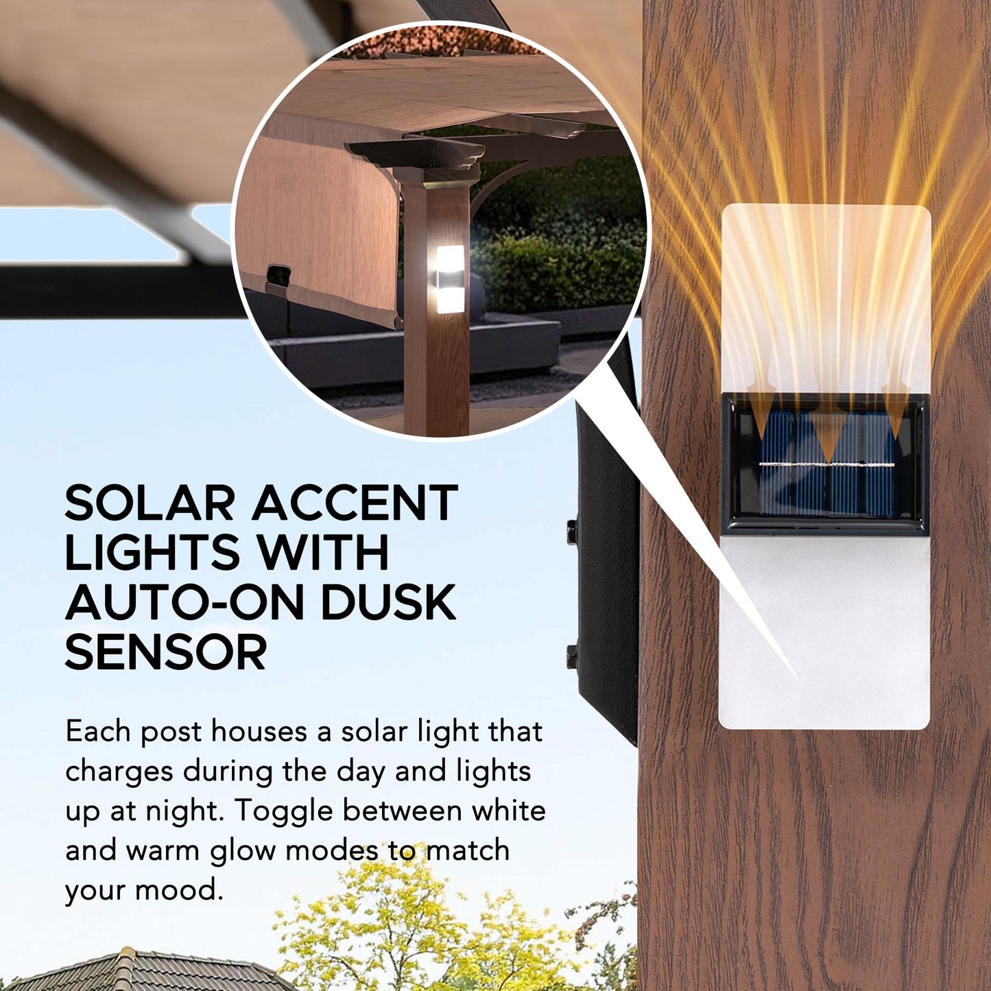 SUNJOY Outdoor Pergola 11 x 11 ft. Steel Pergolas with Sliding Canopy and Solar Lights for Patio, Backyard, Garden Activities