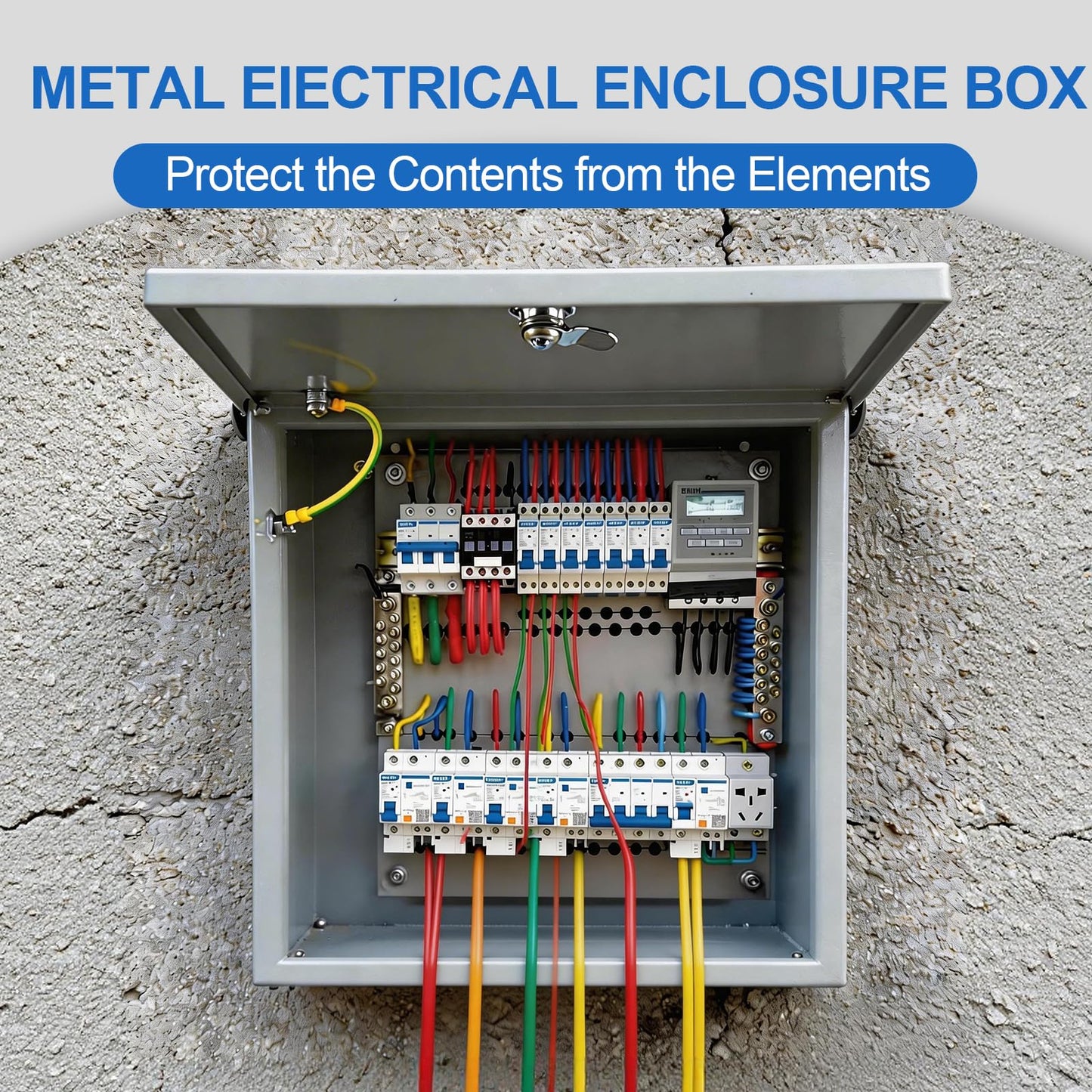 Steel Indoor/Outdoor Electrical Junction Box, 24×24×12 inches Waterproof and dustproof Electrical Enclosure with mounting Base Plate Wall-Mounted Lockable Electrical Junction Box