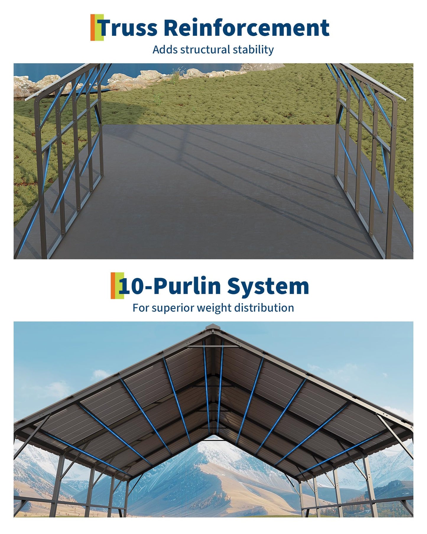 GarveeLife 20x20 ft Vertical Roof Metal Car Port, with 120° Steep-Pitch Roof for Snow Shedding, 173" High-Clearance RV & Tractor Shelter, Heavy-Duty 2 Cars Car Port with Reinforced Frame
