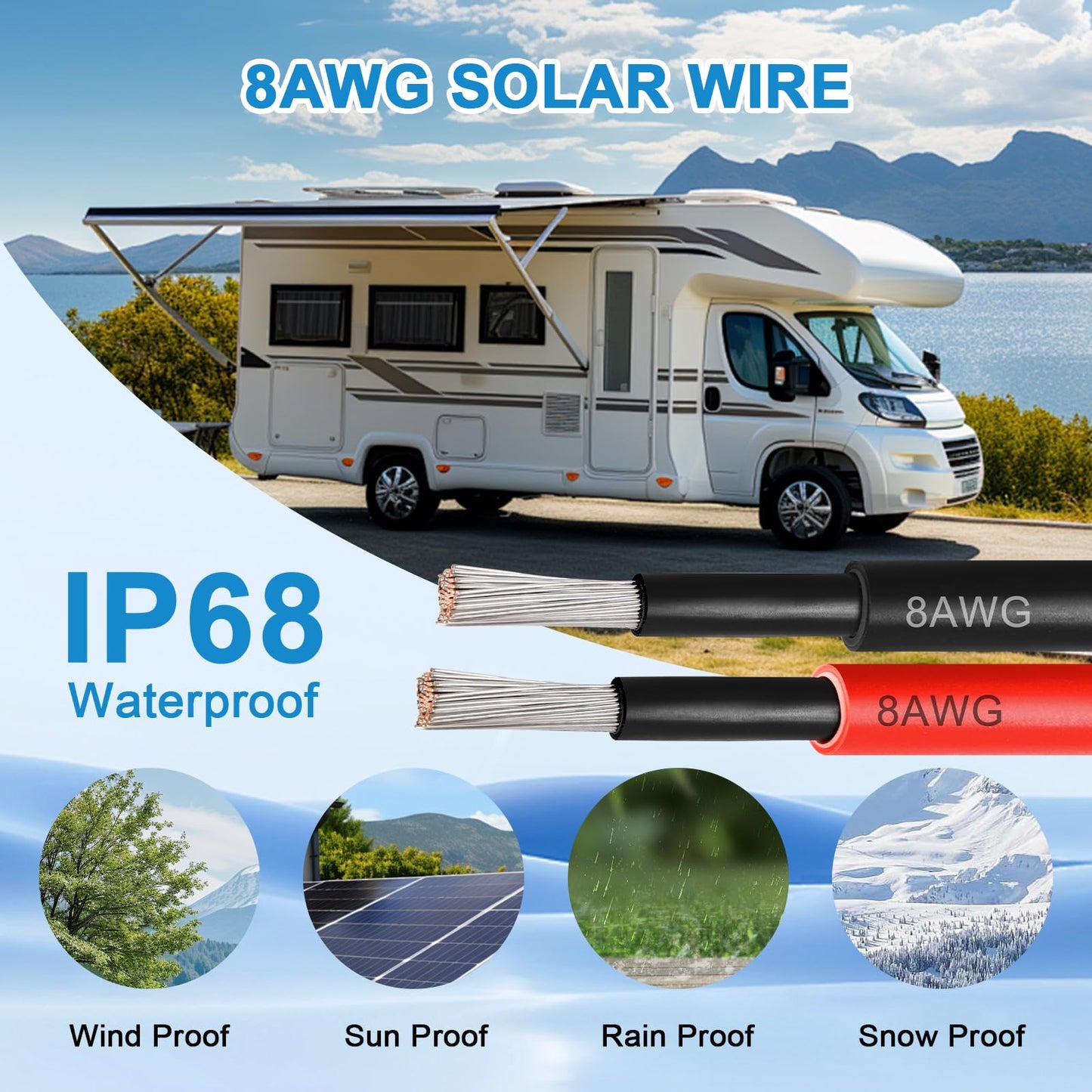 MOOKEERF Solar Pane Wire 8 AWG - Solar Extension Cable 150Ft Black & 150Ft Red 8 Gauge Tinned Copper PV Wire for Outdoor Automotive RV Solar Panel Boat Marine (Black+Red)