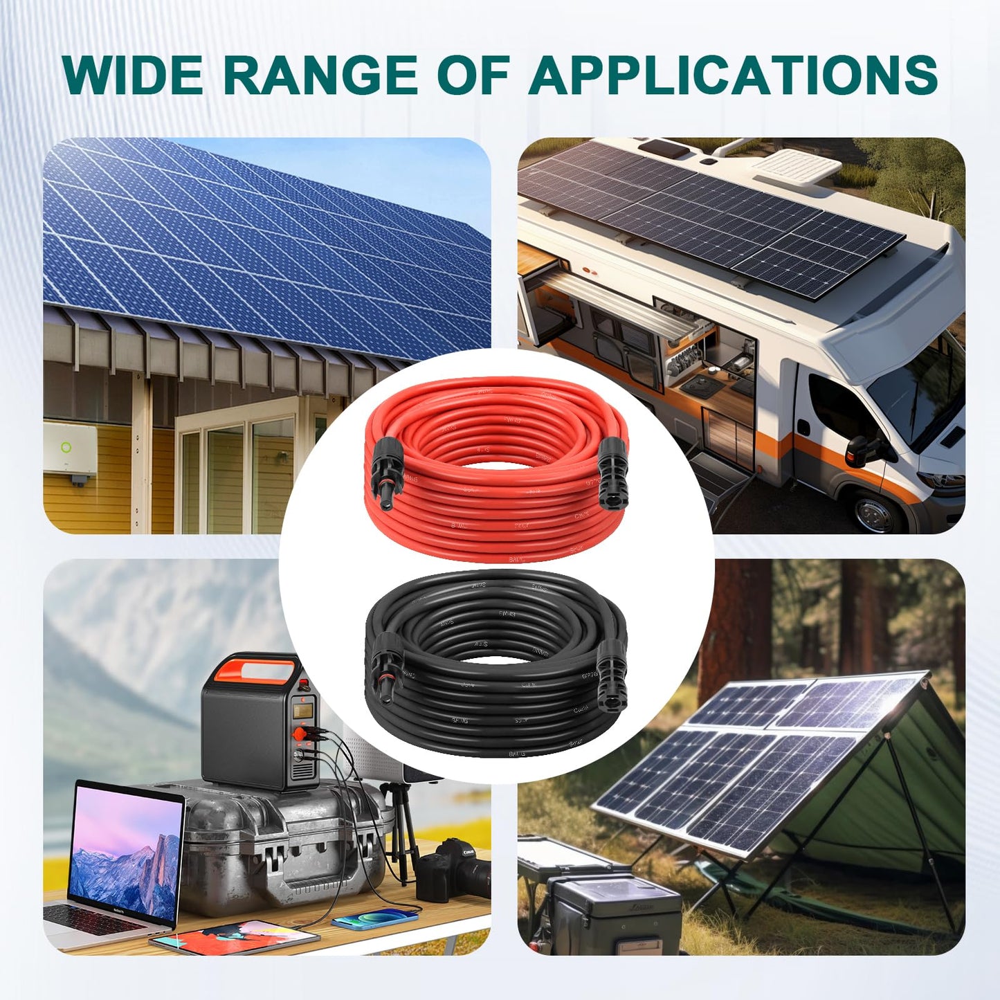 MOOKEERF Solar Panel Extension Cable - 8AWG 60FT Solar Wire with Female & Male Waterproof Connector PV Wire for RV, Photovoltaic Systems, Home, Boat, Solar Panels, Car(75Feet Red + 75Feet Black)
