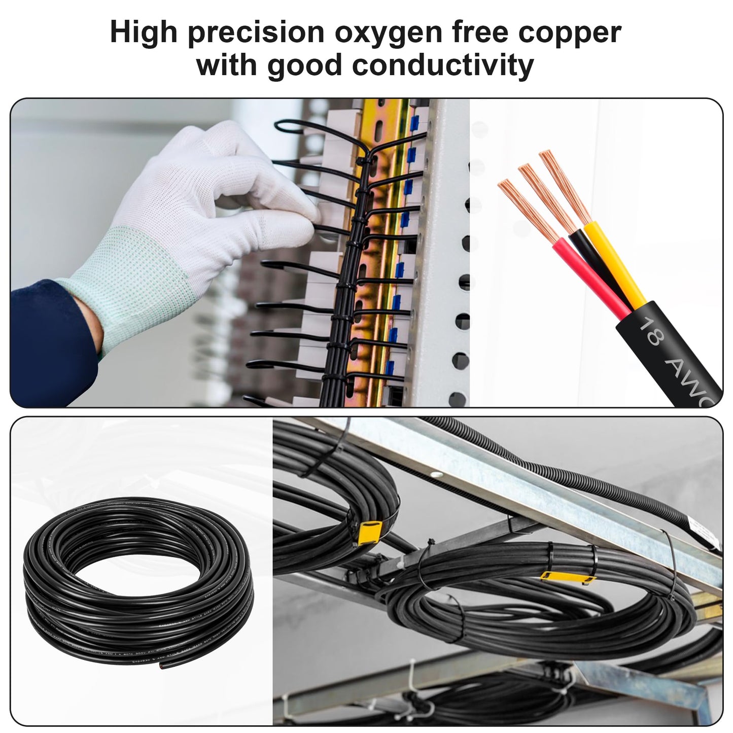 18 Gauge Wire 3 Conductor,18 AWG Electrical Wire Stranded PVC Cord Oxygen-Free Copper Cable,300 FT Tinned Copper Hookup Wire Cord for LED Lamp Lighting Strips Automotive (300FT, 18AWG-3C)…