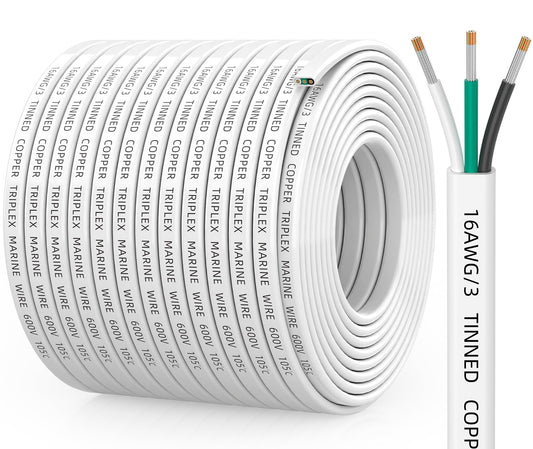 CONEPY 16 Gauge Marine Wire, 16/3 Triplex Marine Grade Cable, IP68 Waterproof/Oxygen-Free Tinned Copper Stranded PVC 16 AWG Wire for Boat, Automotive, RV, Solar, LED Strips (200FT)