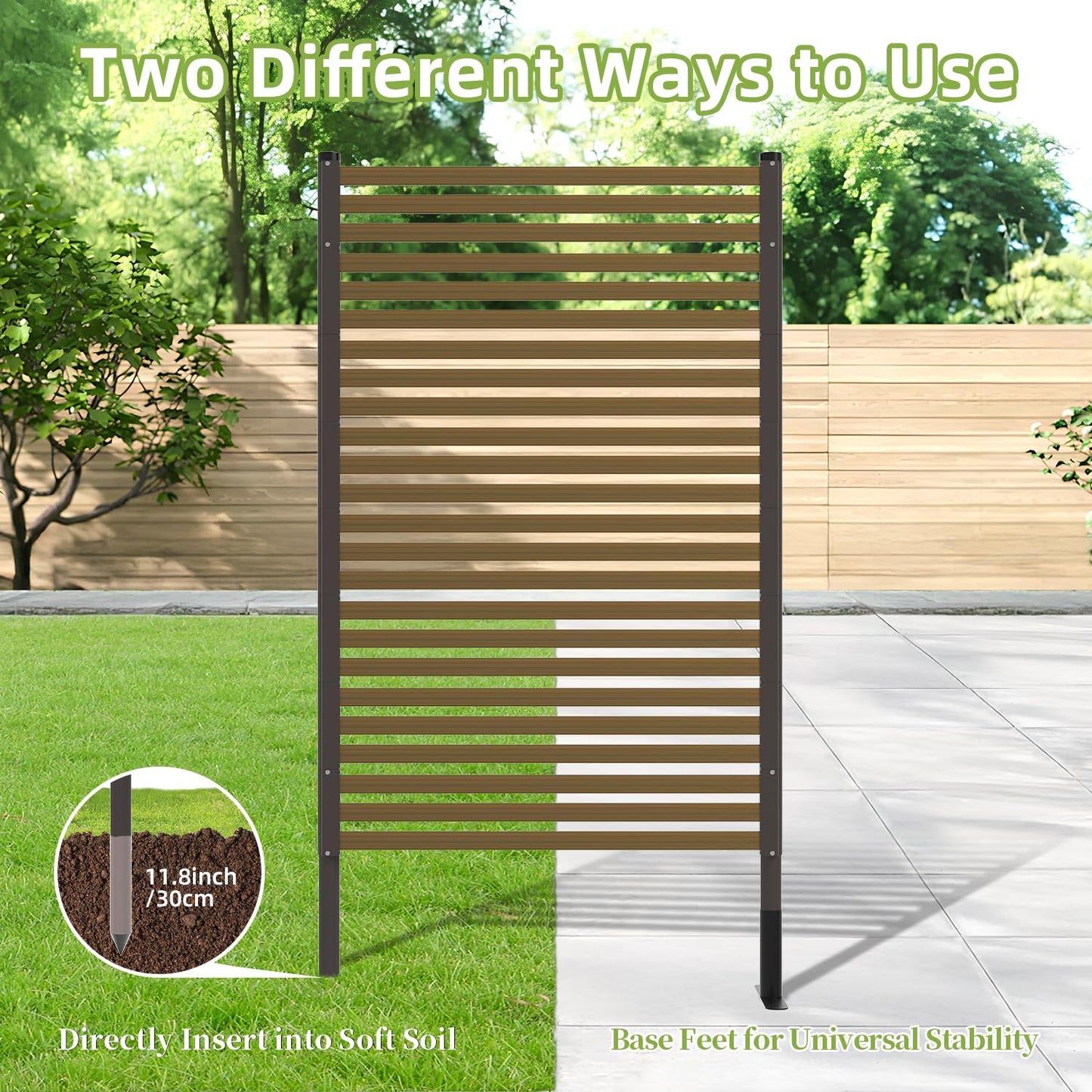Metal Privacy Screen Outdoor Freestanding Privacy Wall Panels and 3.6ft W × 6ft H Decorative Patio Dividers,with Stable Base Feet for Stability,Crafted from Steel,Ideal for Patio,Garden Backyard