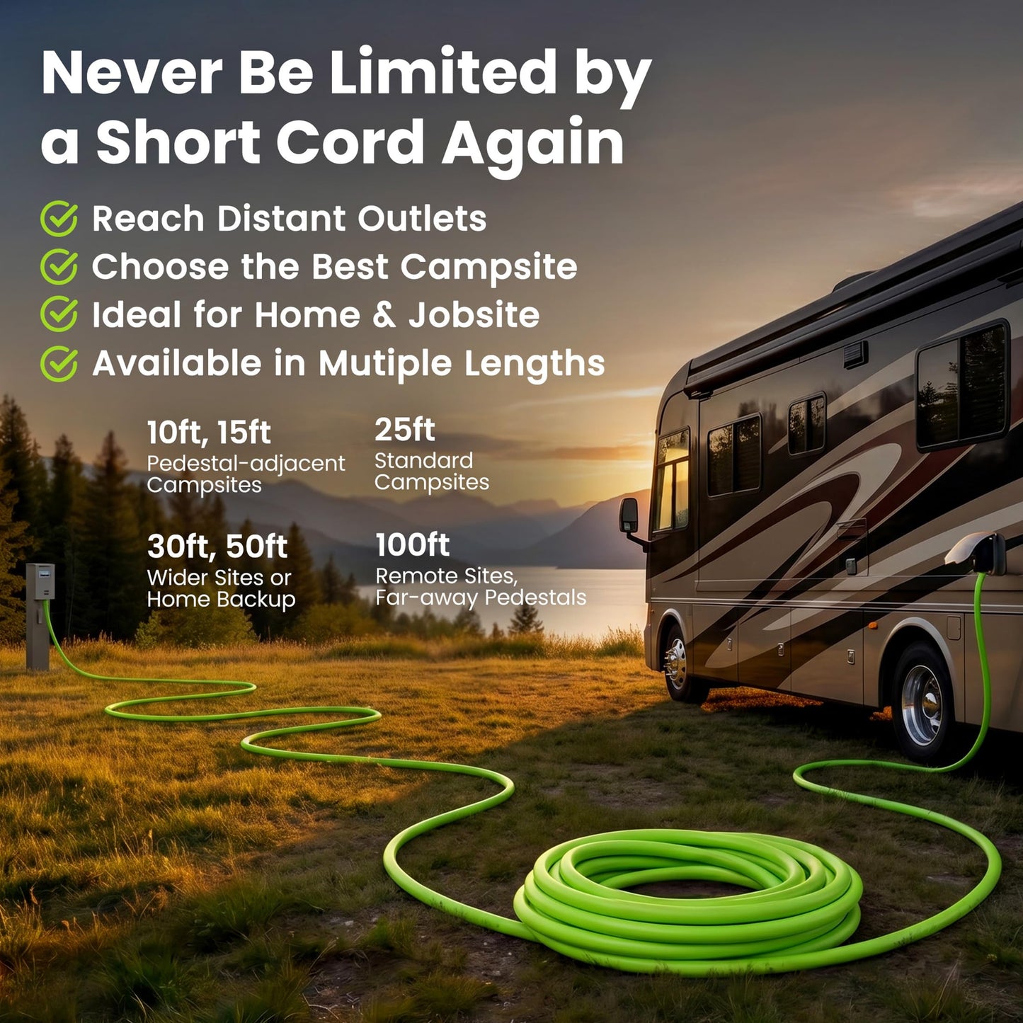 GEARit 30 Amp RV Extension Cord 100 Ft, 10/3 STW 30Amp RV Power Cord 125V 3750W NEMA TT-30P to TT-30R, 3 Prong Waterproof Heavy Duty for Camper Travel Trailer