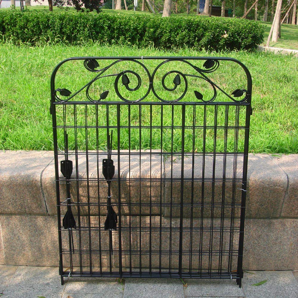 4 Pack 44" H 36" W (Linear Length 12 feet) Black Coated Heavy Duty Steel Decorative Garden Fence Panel with 8 Leaves, Heavy Duty Metal Wire Border Fencing Patio Flower Animal Barrier Section Panel