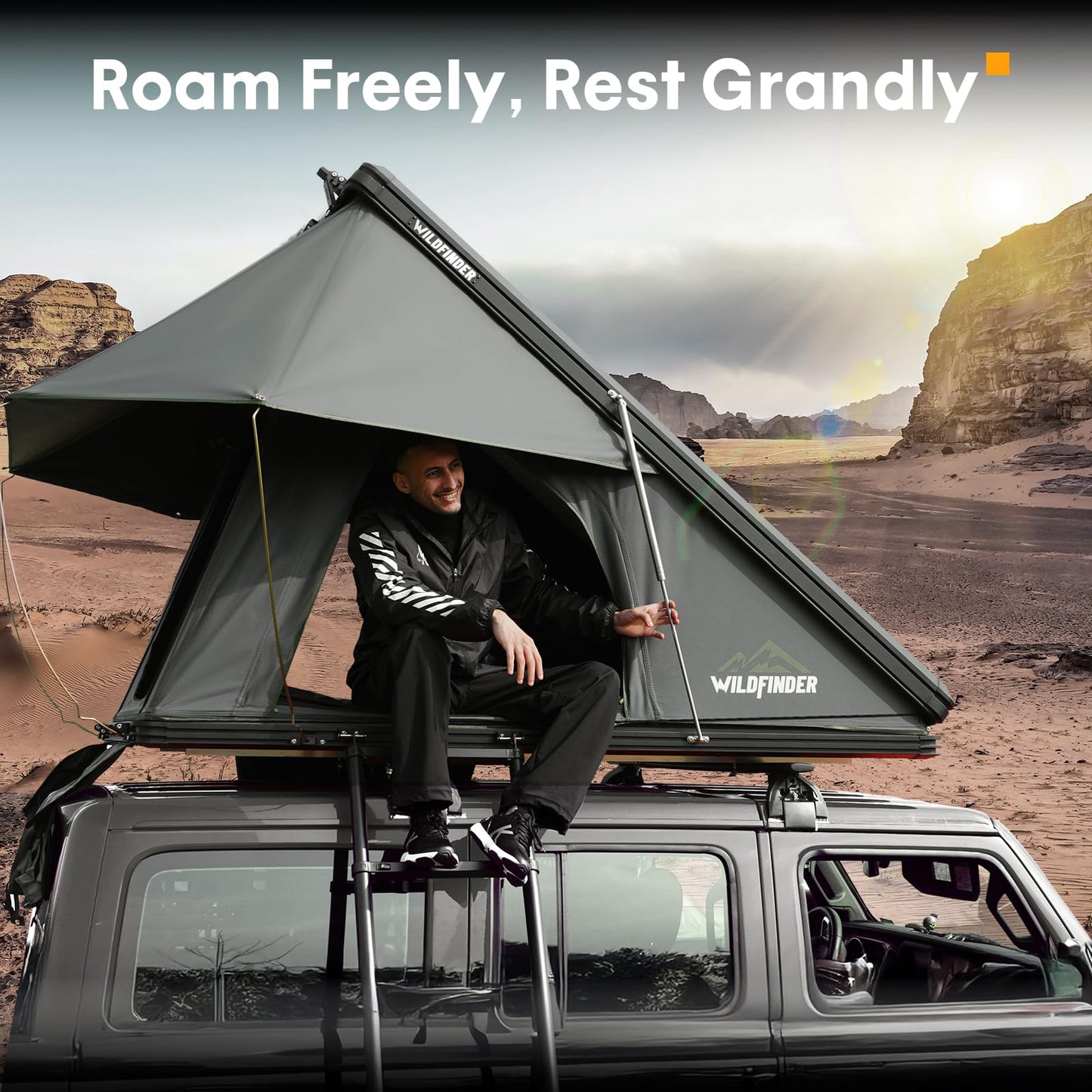 WildFinder Rooftop Tent Hardshell, 2-3 Person Camping Car Roof Top Tent Hard Shell Suitable for Jeep, SUV, Truck, Van
