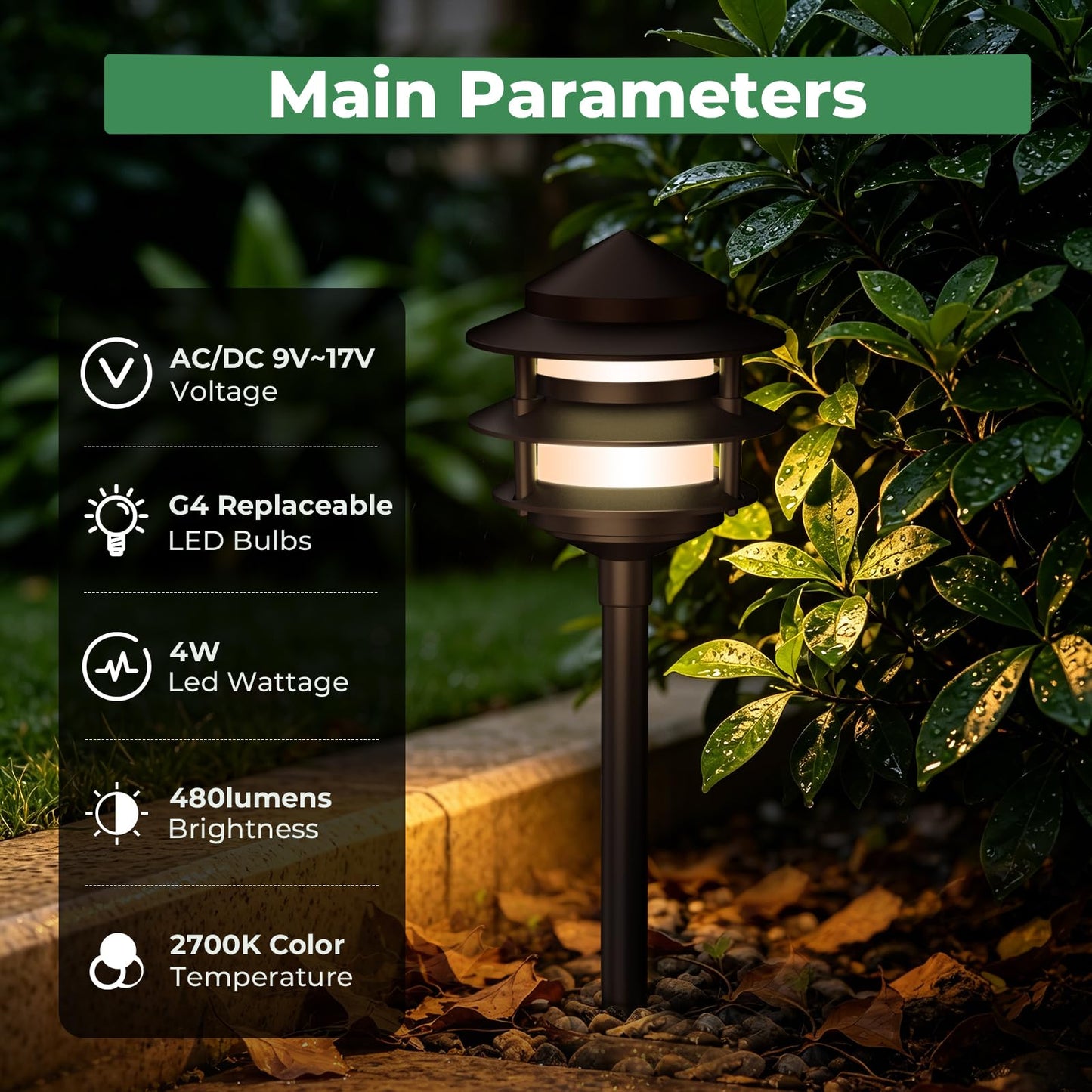 Gardencoin Pagoda Low Voltage Landscape Pathway Lights, 12V Outdoor LED Path Lights Wired, Aluminum Walkway Lighting with 4W 2700K Replaceable G4 Bulb, Bronze Classic 3-Tier Lantern, 12 Pack