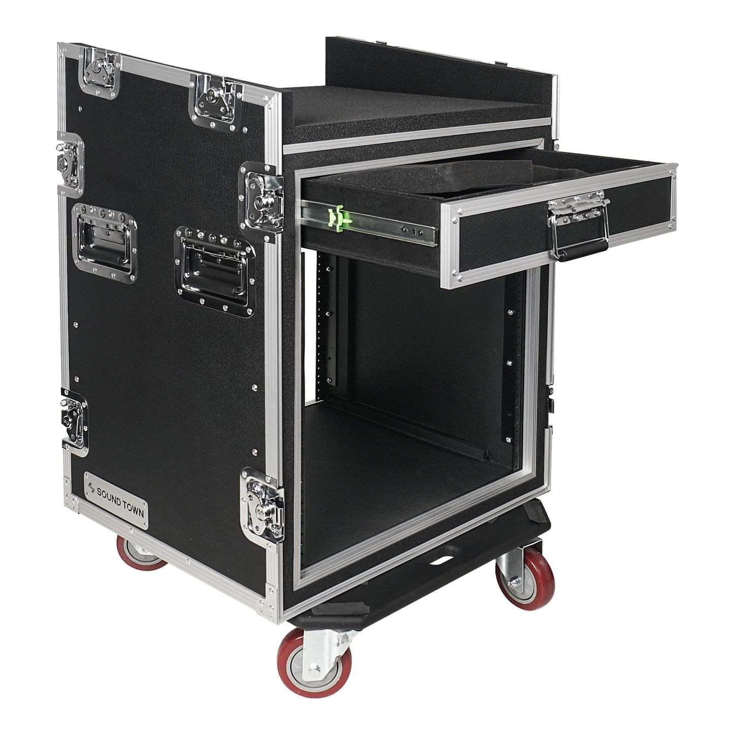 Sound Town Shock Mount 12U ATA Rack Case with 20” Rackable Depth, 11U Slant Mixer Top and Casters, 12-Space Size - Pro Tour Grade (STMR-SP12UW)