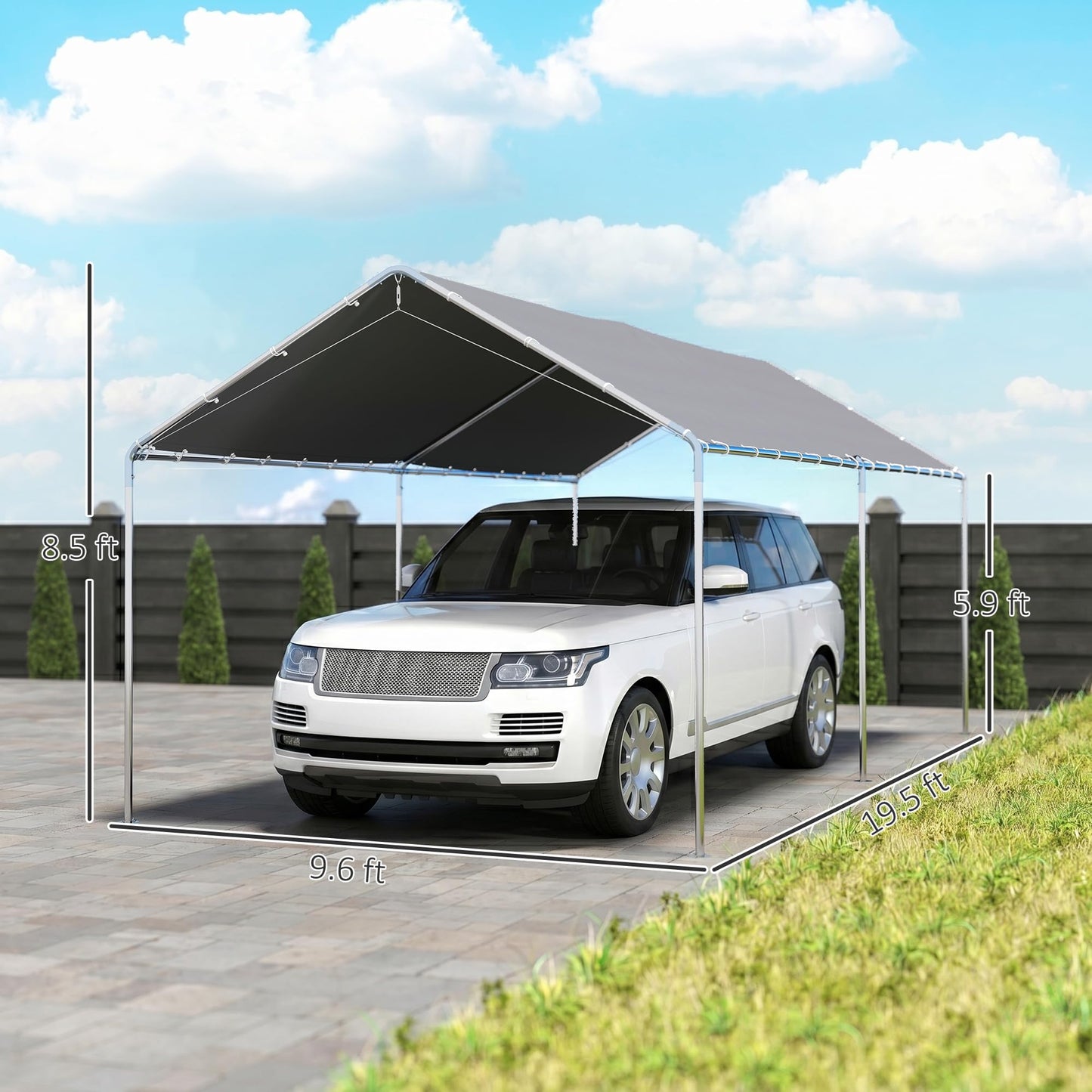 Outsunny 10'x20' Carport Outdoor Heavy Duty Party Tent Galvanized Car Canopy with Included Anchor Kit, 3 Reinforced Steel Cables, Gray