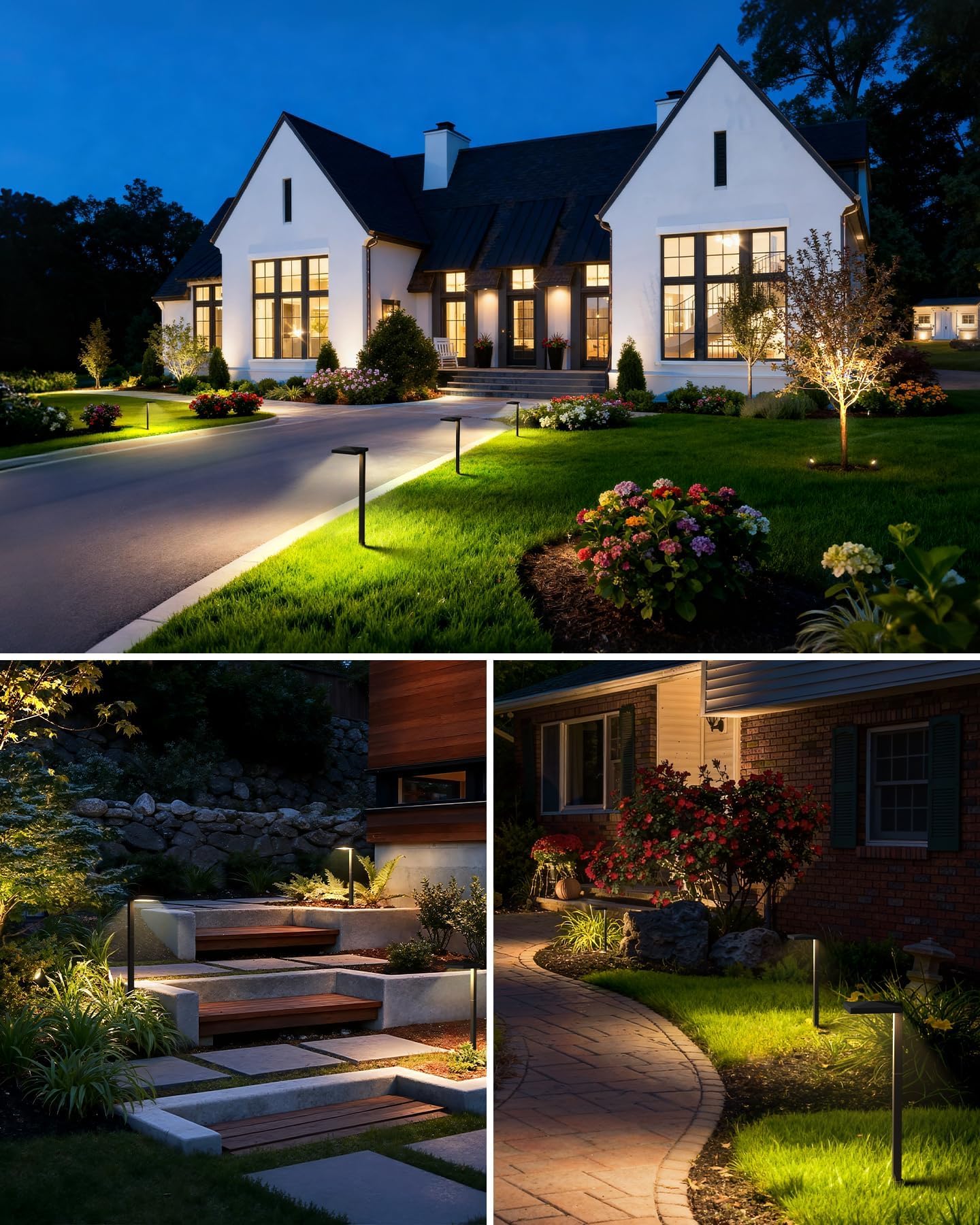 SUNVIE All-in-ONE Landscape Lighting Kit 6-Pack Anti-glare LED Pathway Lights, 2-Pack Spotlights, 60W Transformer, 100FT 16/2 AWG Wire and Connectors Outdoor Landscape Lighting for Walkway Garden Yard