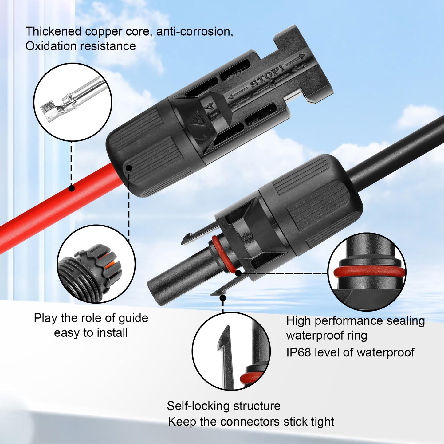 100 FT 10AWG Solar Panel Extension Cable,10 Gauge Extension Cord,5FT 10FT 20FT 30FT 50FT 100FT Solar Panel Wire with Extra Fair of Female and Male Connectors Solar Adapter for RV, Photovoltaic Systems